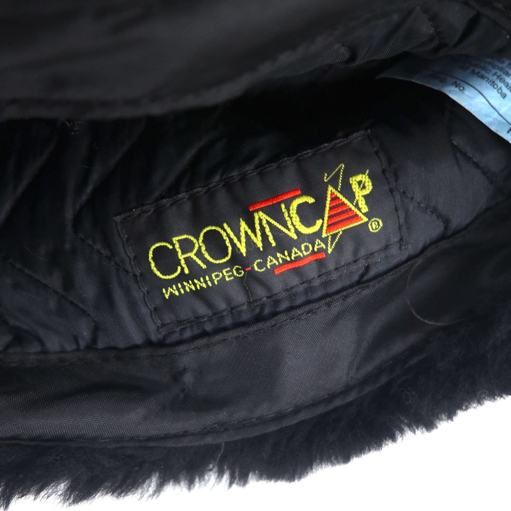 Vintage 90s Shearling Mouton Flight Cap CROWN CAP ムートン フライトキャップ ボンバーキャップ M ブラック