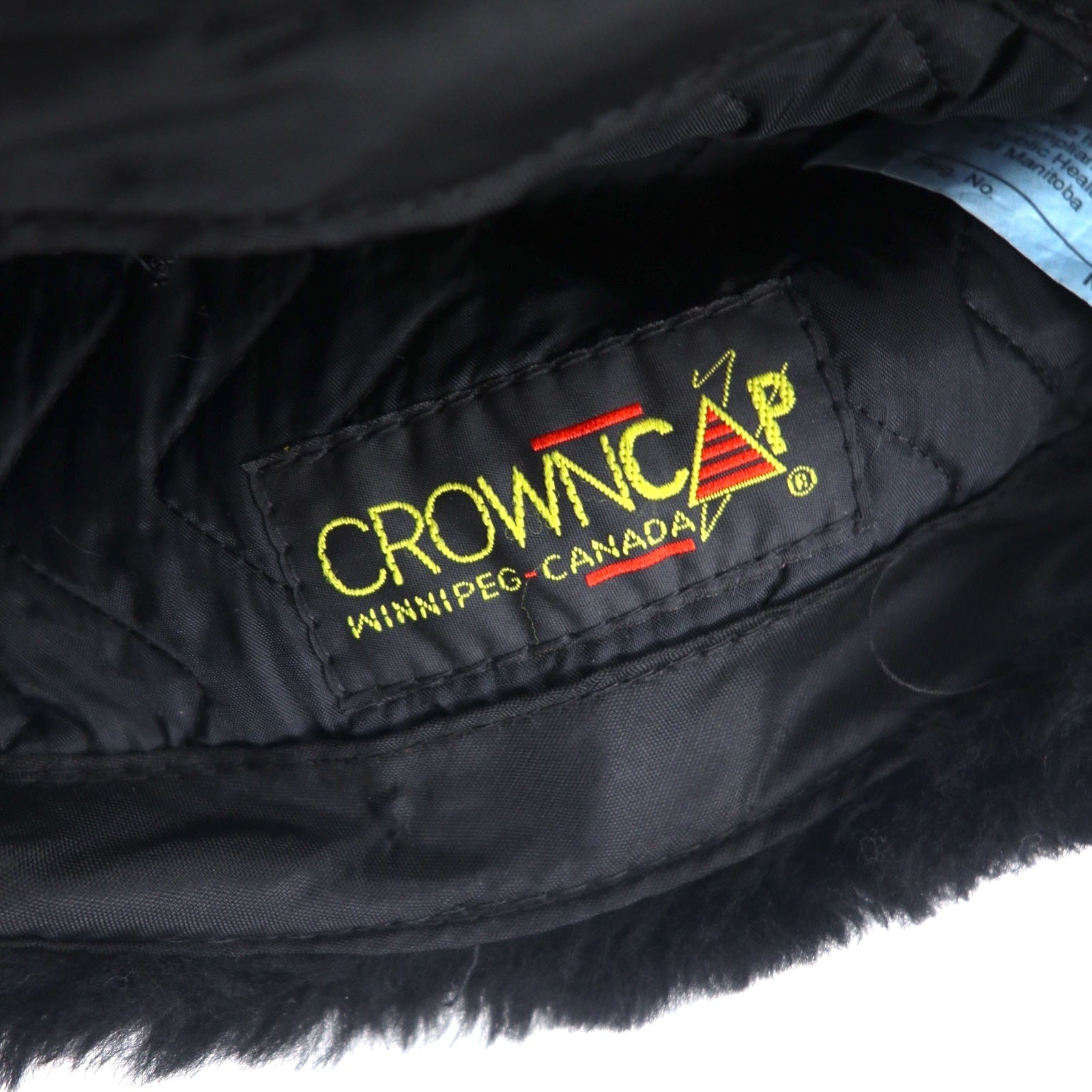 Cappello aviatore in montone shearling anni '90 vintage CROWN CAP in montone, cappello da aviatore, cappello da bombardiere, taglia M, nero