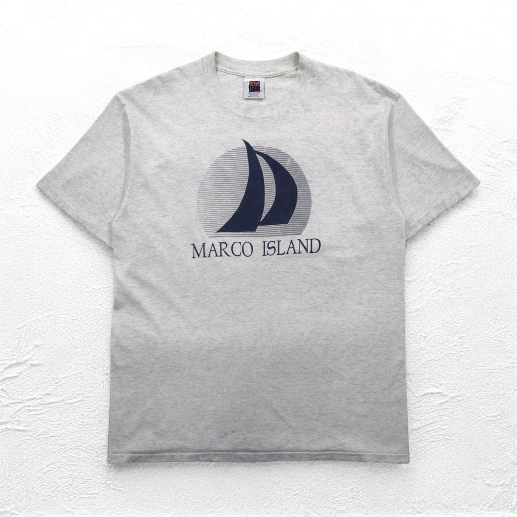 ISLAND GEAR Anni '90 USA Cucitura singola T-shirt stampata XL Grigio Cotone MARCO ISLAND