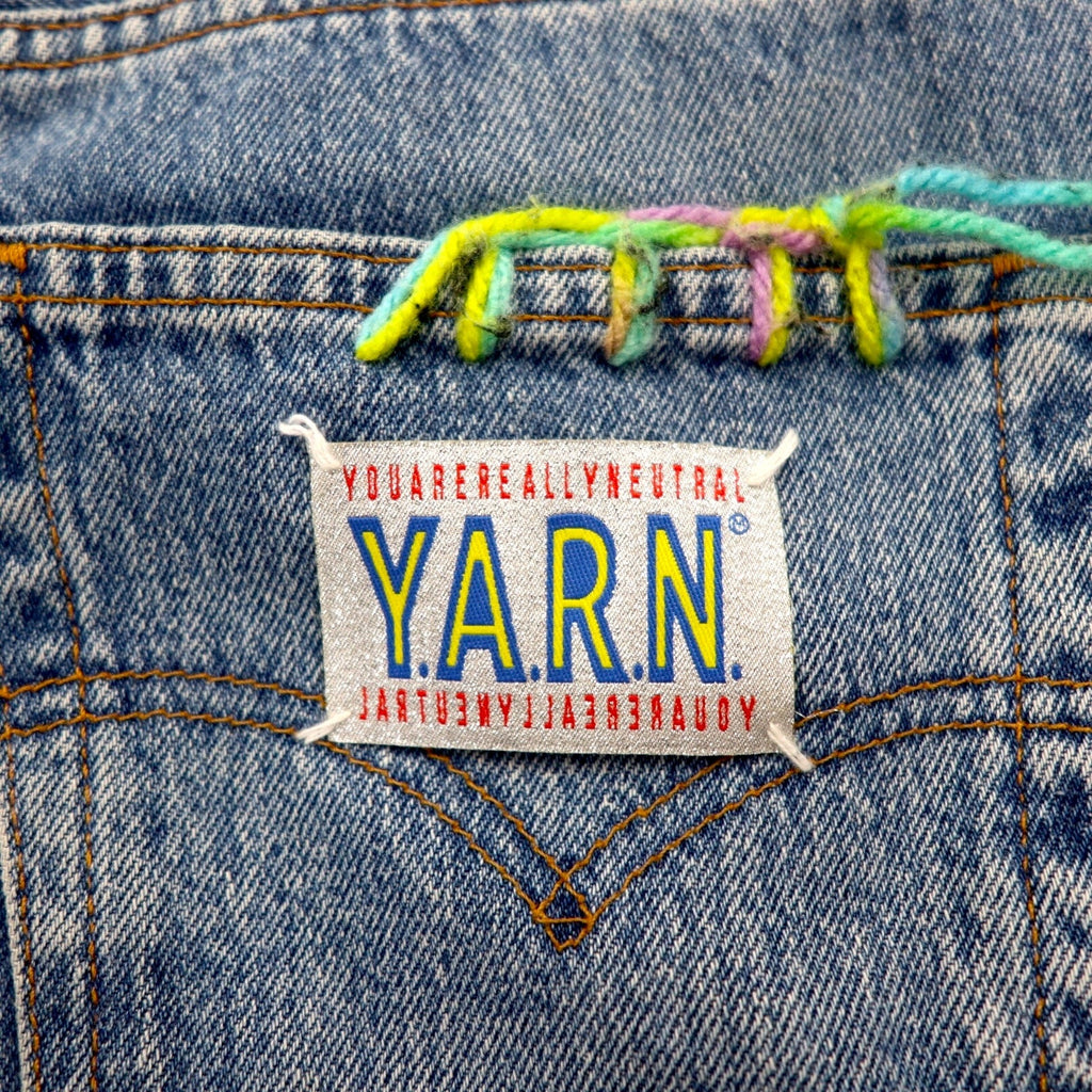 Y.A.R.N. × Levi's 501 anni '90 Jeans in denim all'uncinetto con stelle STAR DENIM M Indaco Blu Fatto a mano