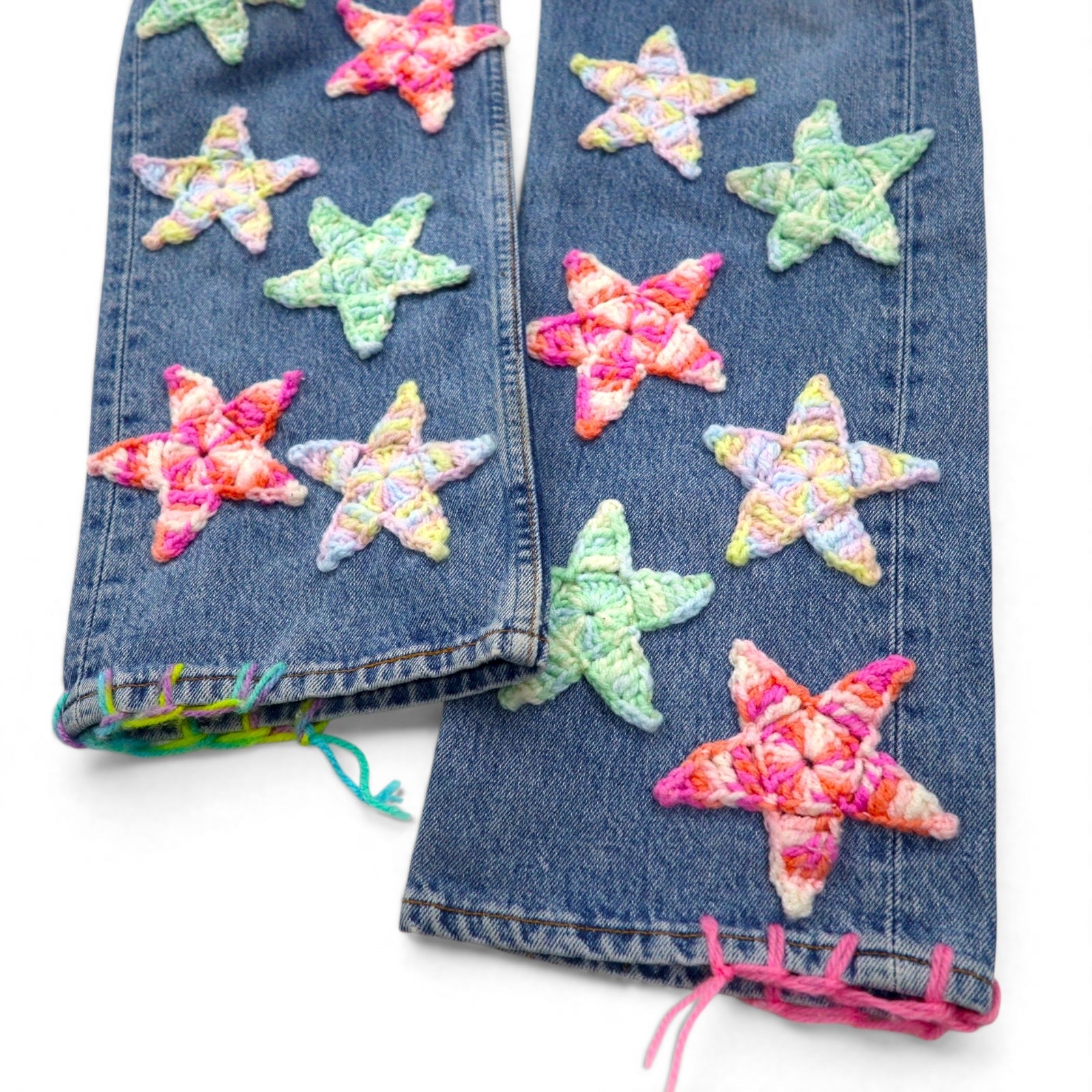Y.A.R.N. × 90s Levi's 501 クロシェ スター デニムパンツ STAR DENIM ジーンズ M インディゴ ブルー ハンドメイド