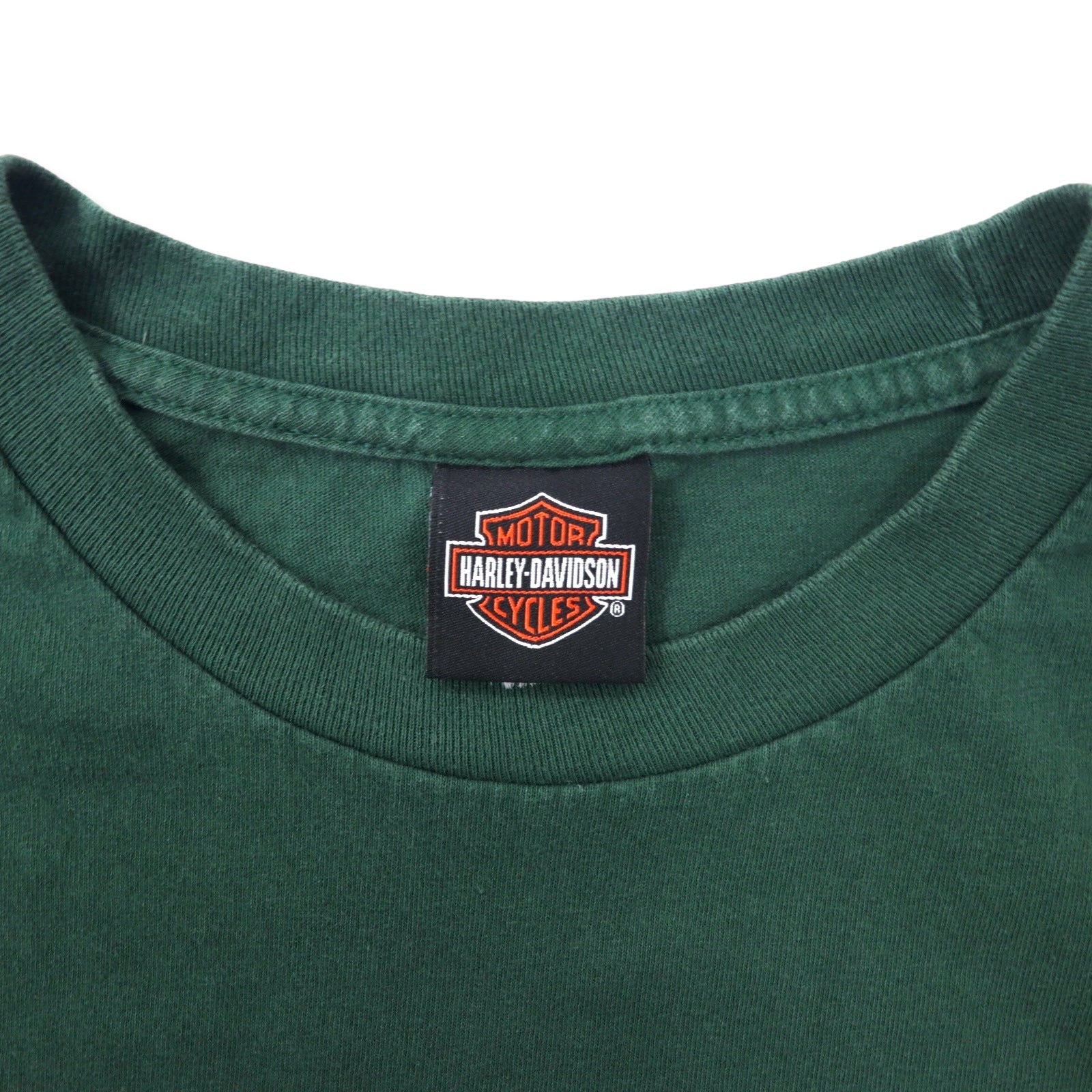 T-shirt HARLEY DAVIDSON con stampa logo, taglia XL, verde, cotone, numero uno, stampa fronte-retro DENTON COUNTY TX