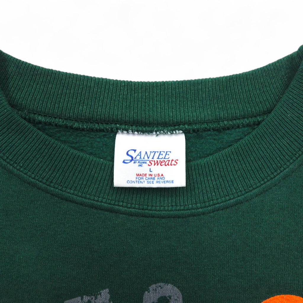 SANTEE by PLUMA USA made 90s NCAA College Print Sweatshirt L Green Brushed Miami Hurricanes