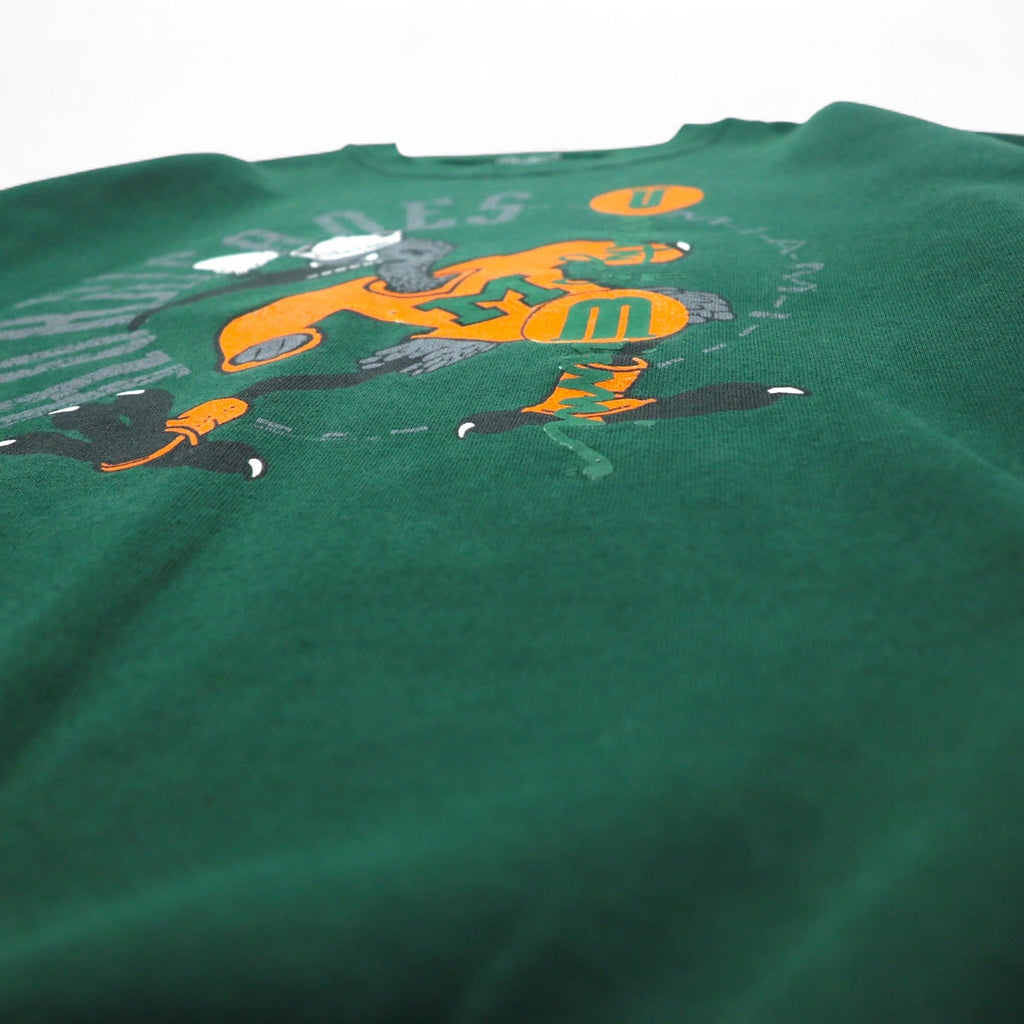 SANTEE by PLUMA USA made 90s NCAA College Print Sweatshirt L Green Brushed Miami Hurricanes