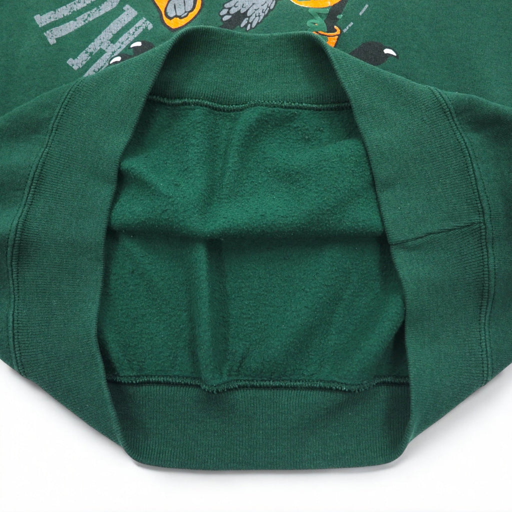 SANTEE by PLUMA USA made 90s NCAA College Print Sweatshirt L Green Brushed Miami Hurricanes
