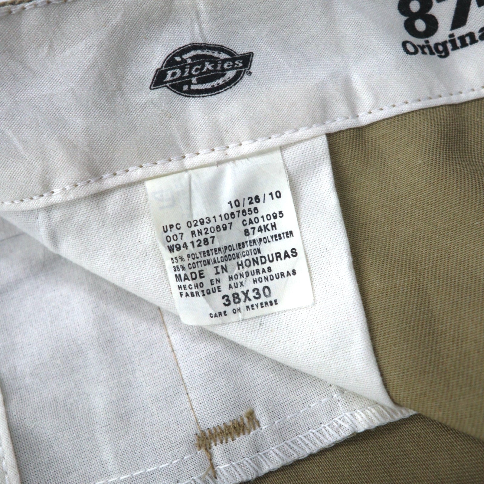 Dickies 874 Pantaloni Chino XL Beige Poliestere Cotone ORIGINAL FIT Fabbricati in Honduras