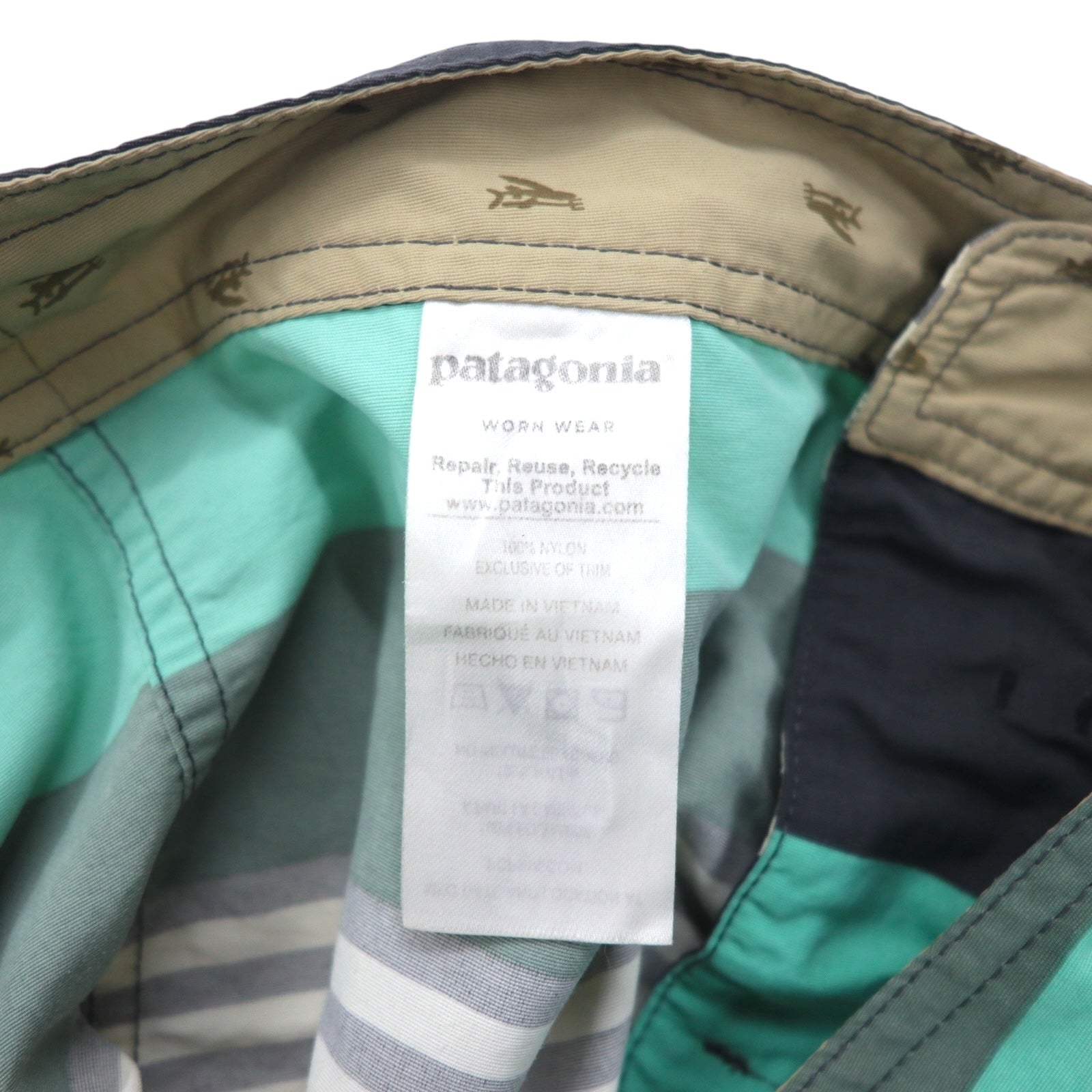 Patagonia Wavefarer Board Shorts pantaloncini M verde grigio a righe nylon 86621