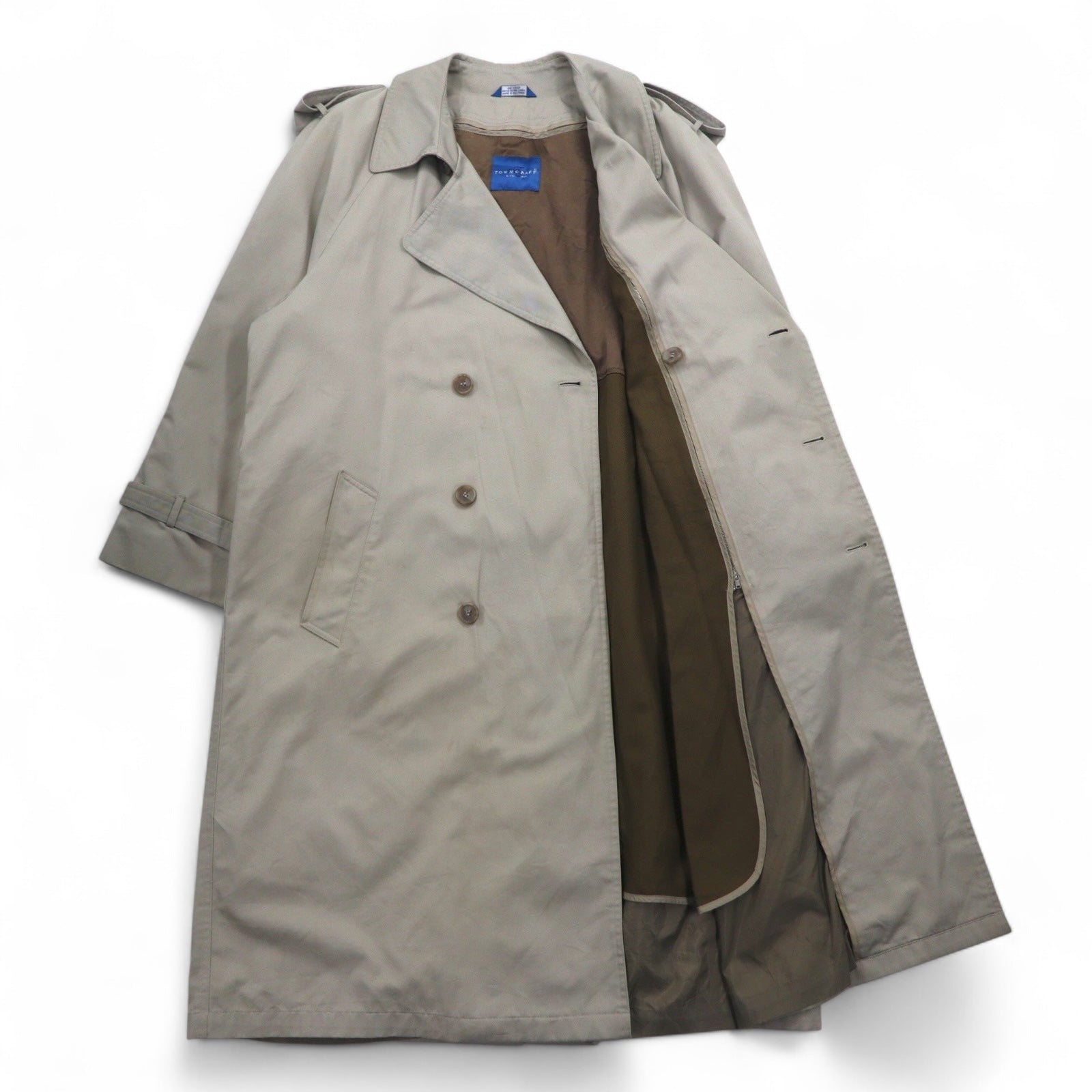 TOWN CRAFT anni '90 trench doppiopetto M beige con fodera rimovibile e cintura, prodotto in Sri Lanka
