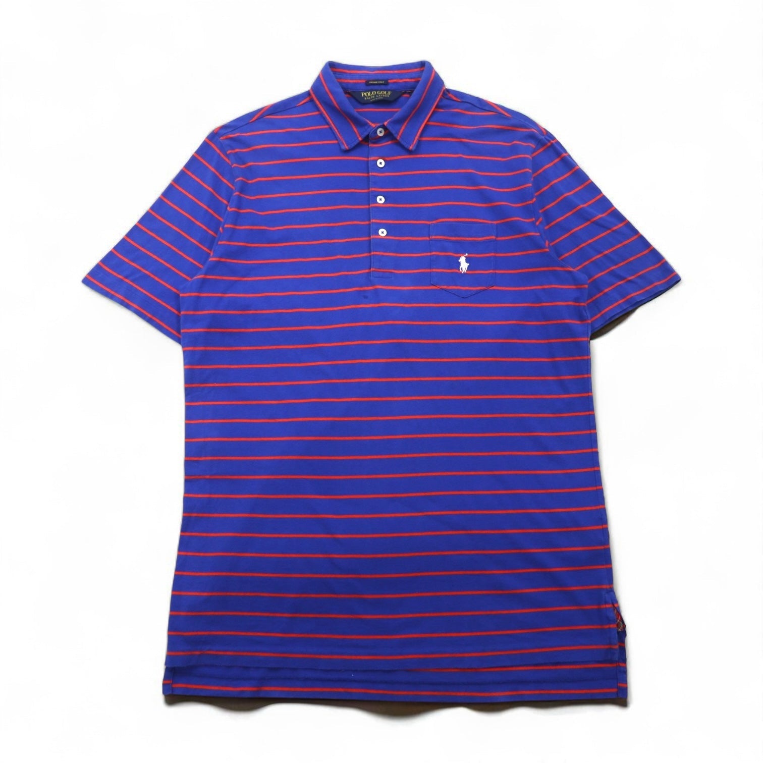 POLO GOLF RALPH LAUREN Polo in Pima Cotton a righe L Blu Arancione VINTAGE LISLE Taschino Ricamo piccolo pony Prodotto in Perù