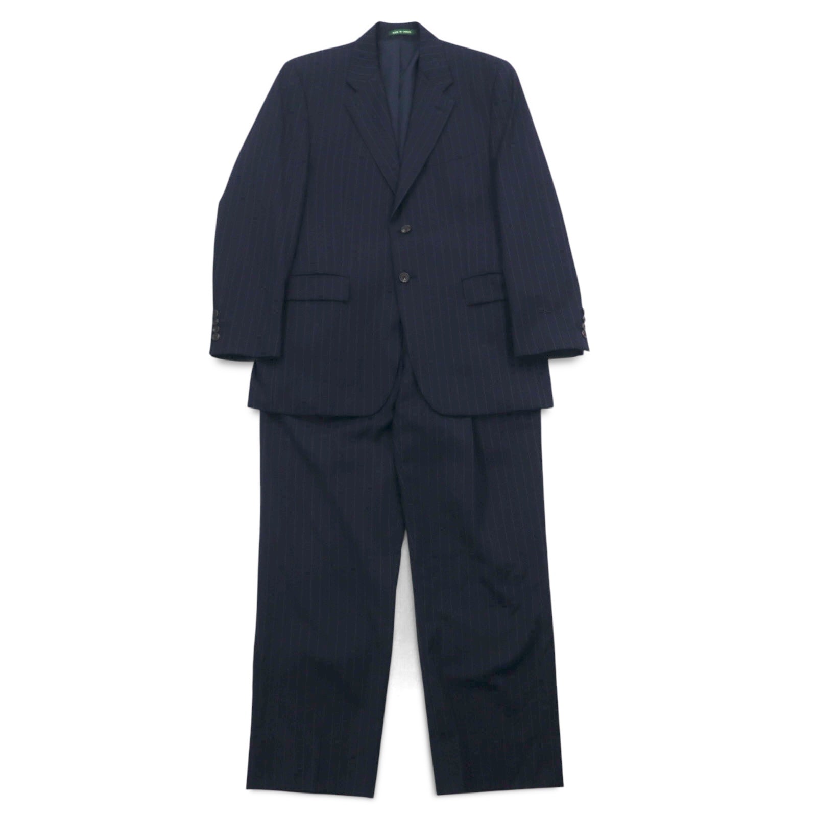 LAUREN RALPH LAUREN カナダ製 90年代 2B スーツ セットアップ L ネイビー ストライプ ウール