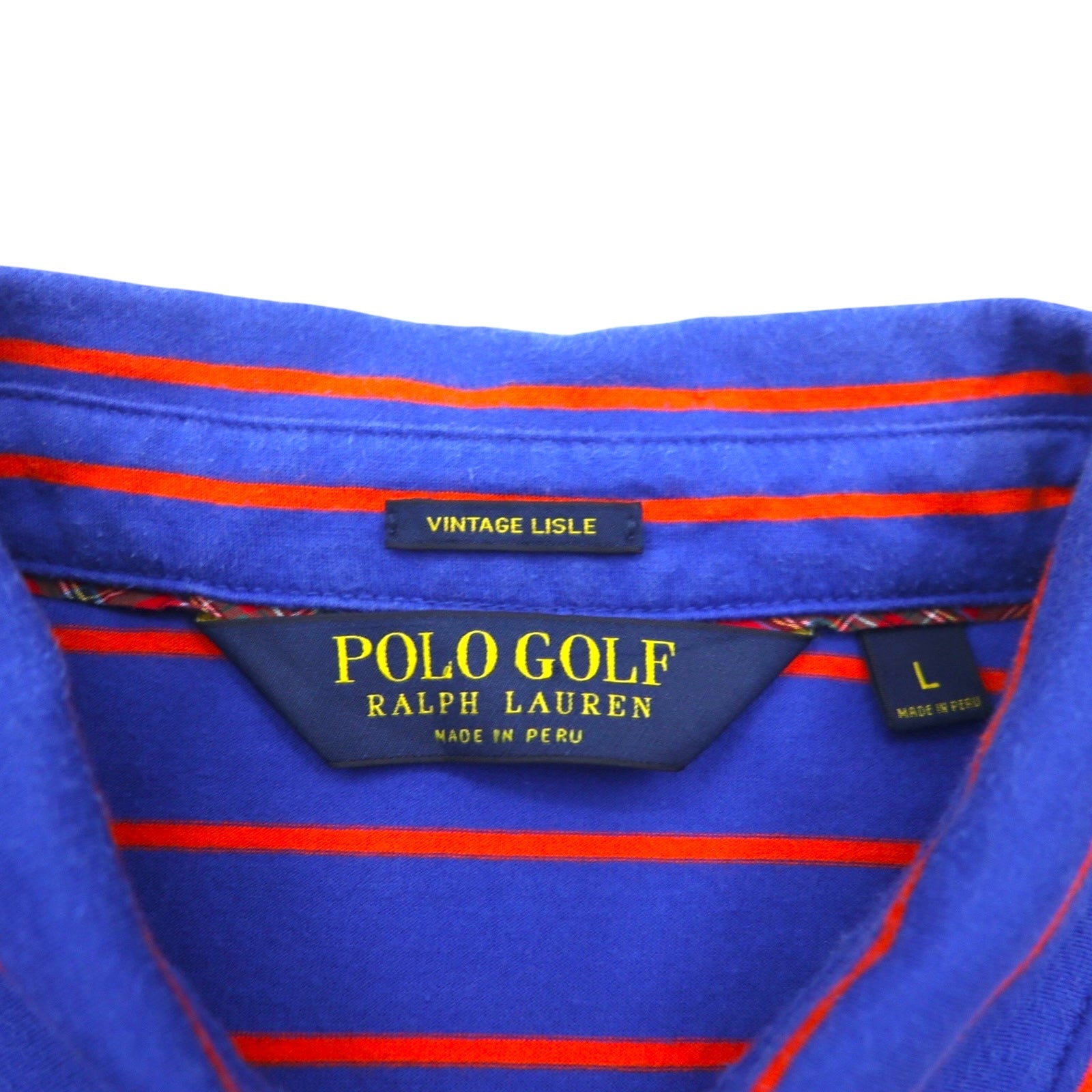 POLO GOLF RALPH LAUREN Polo in Pima Cotton a righe L Blu Arancione VINTAGE LISLE Taschino Ricamo piccolo pony Prodotto in Perù