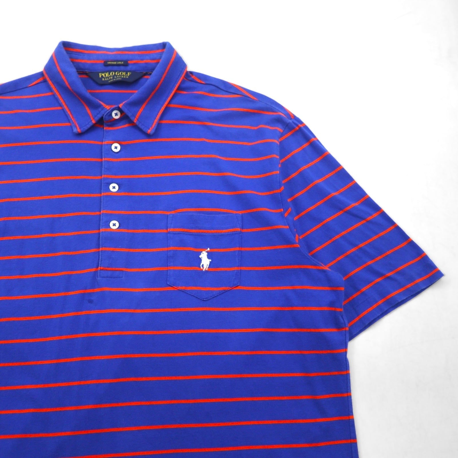 POLO GOLF RALPH LAUREN Polo in Pima Cotton a righe L Blu Arancione VINTAGE LISLE Taschino Ricamo piccolo pony Prodotto in Perù