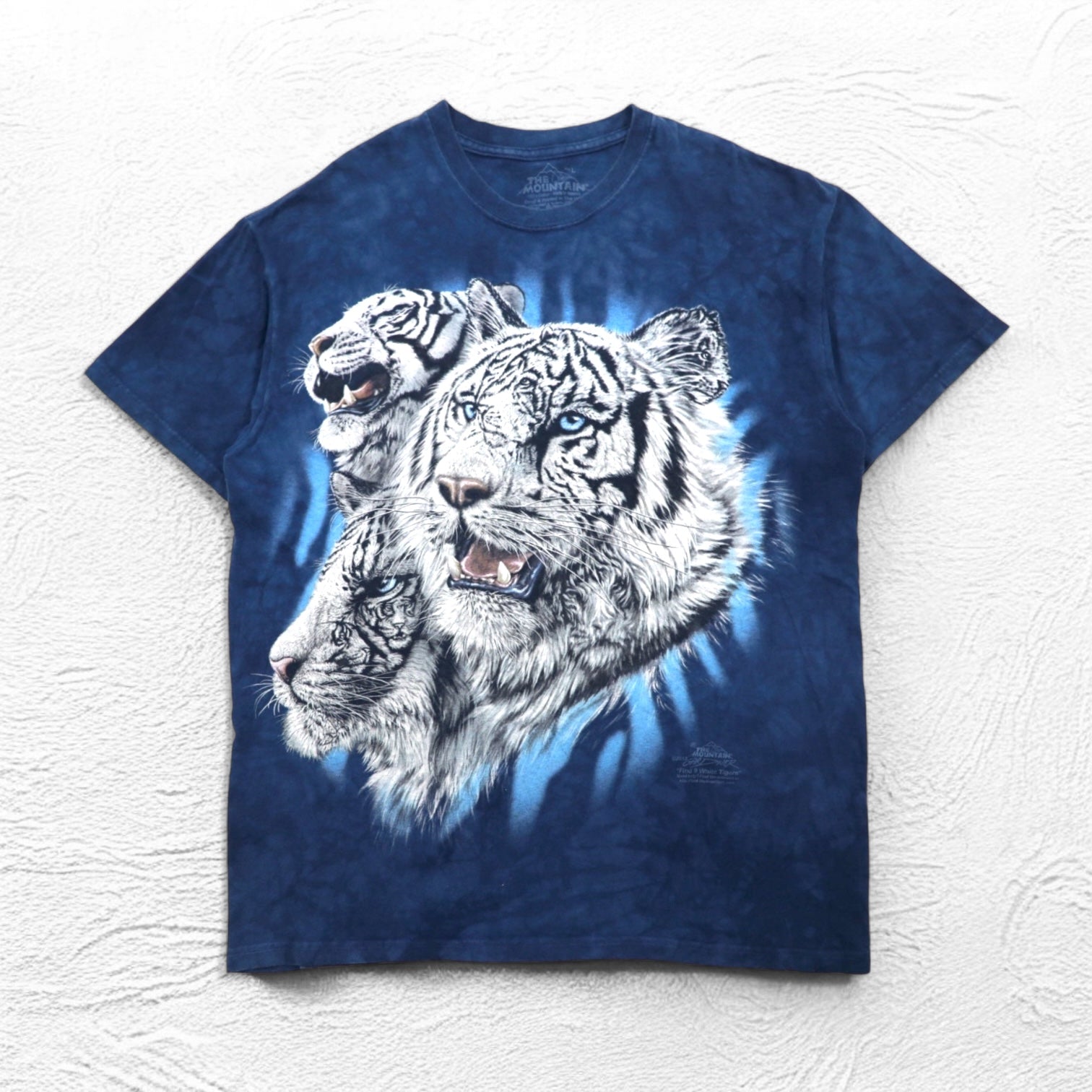 THE MOUNTAIN T-shirt tie-dye stampa Dyed & Printed in USA L blu navy tigre bianca animale fatto in Messico