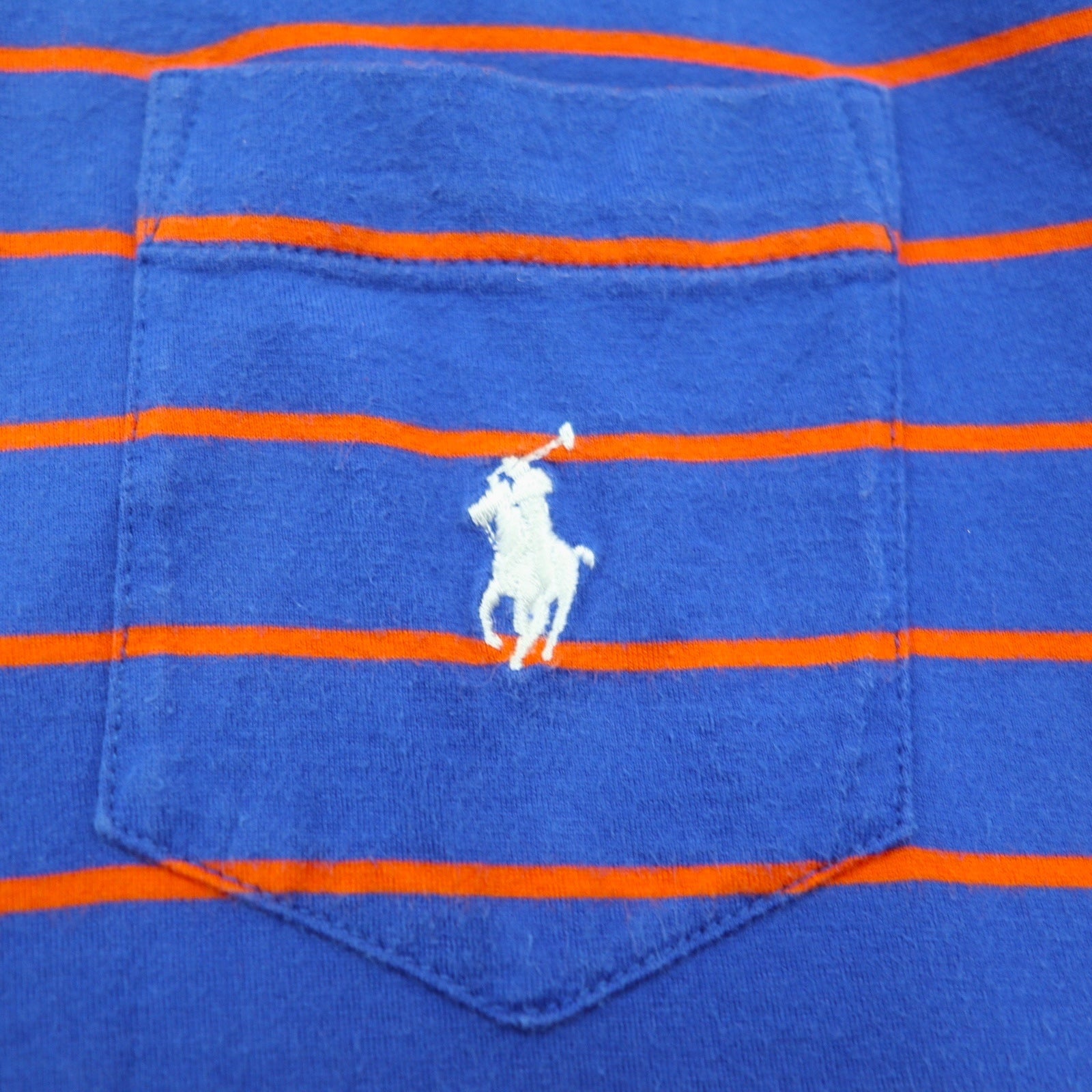 POLO GOLF RALPH LAUREN Polo in Pima Cotton a righe L Blu Arancione VINTAGE LISLE Taschino Ricamo piccolo pony Prodotto in Perù