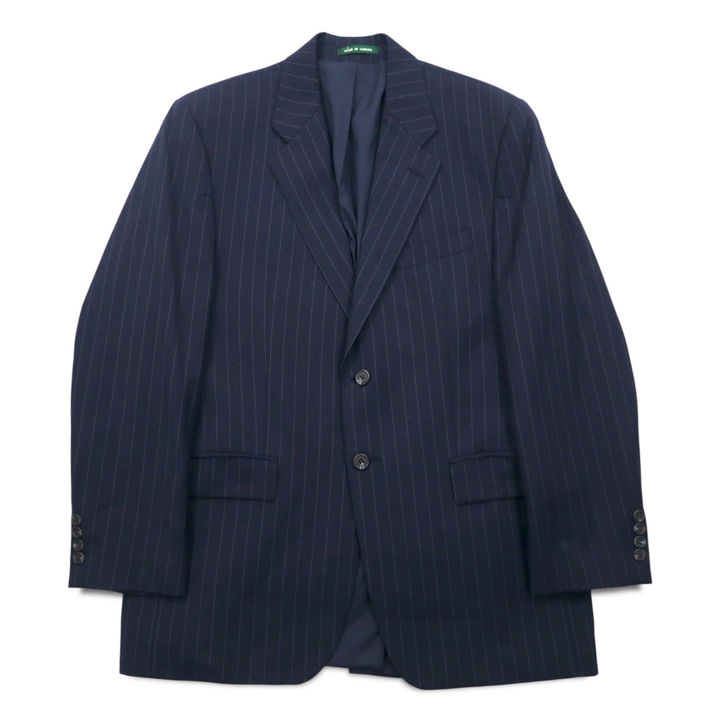 LAUREN RALPH LAUREN カナダ製 90年代 2B スーツ セットアップ L ネイビー ストライプ ウール