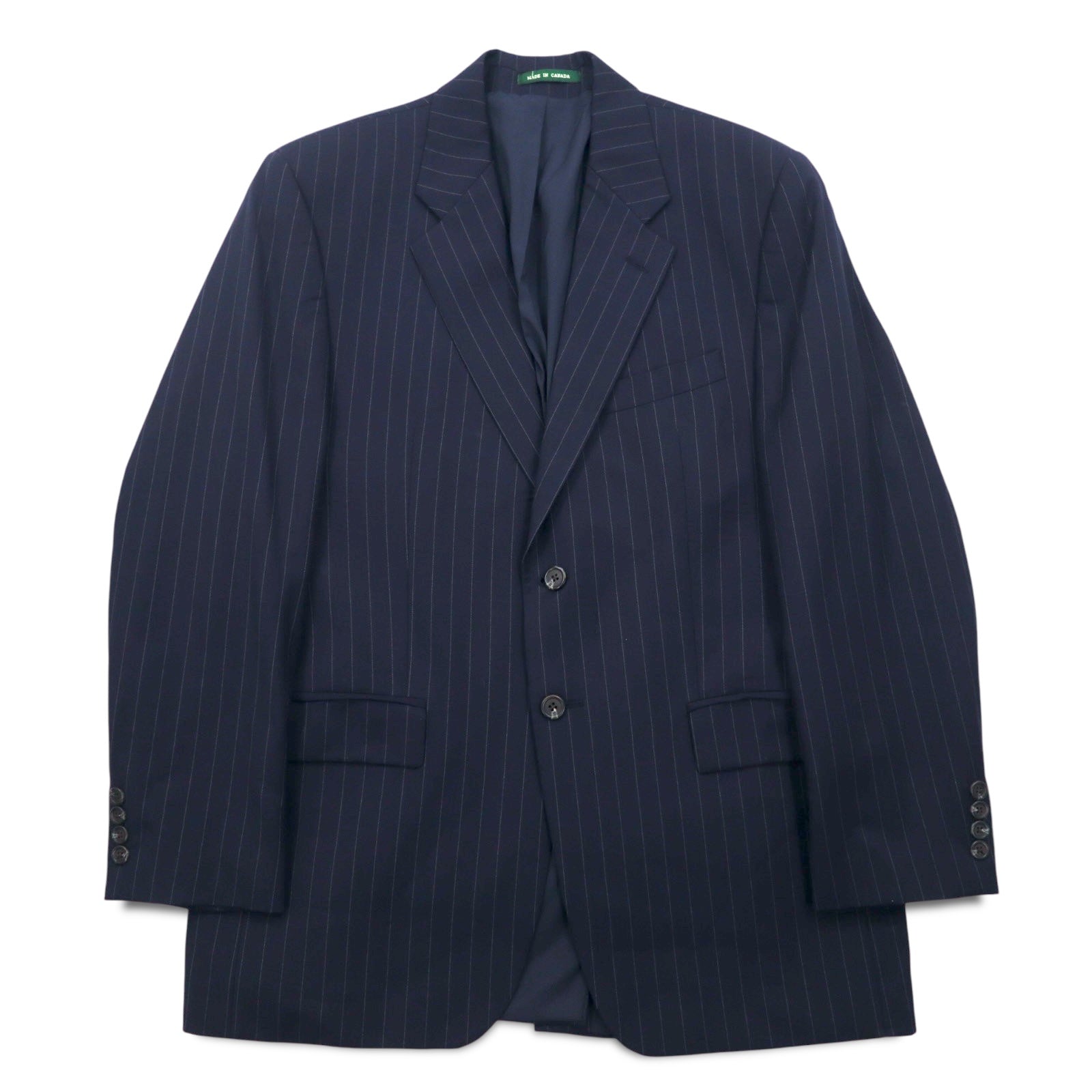 LAUREN RALPH LAUREN カナダ製 90年代 2B スーツ セットアップ L ネイビー ストライプ ウール