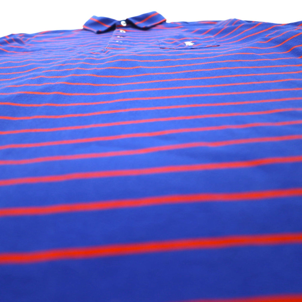 POLO GOLF RALPH LAUREN ピマコットン ボーダー ポロシャツ L ブルー オレンジ VINTAGE LISLE ポケット スモールポニー刺繍 ペルー製