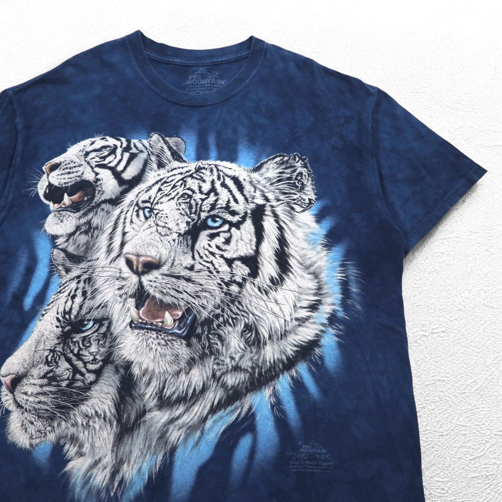 THE MOUNTAIN タイダイ プリント Dyed & Printed in USA Tシャツ L ネイビー アニマル ホワイトタイガー メキシコ製