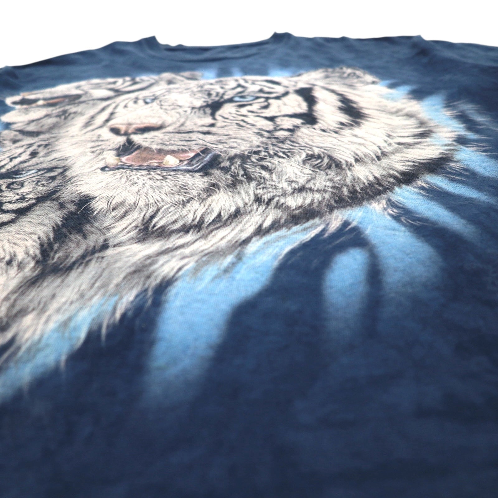 THE MOUNTAIN T-shirt tie-dye stampa Dyed & Printed in USA L blu navy tigre bianca animale fatto in Messico