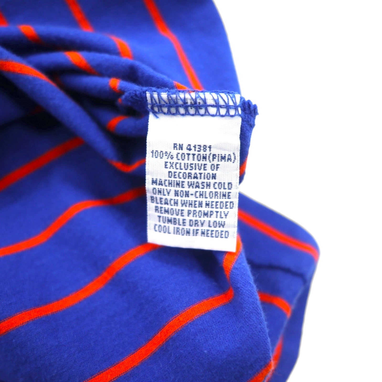 POLO GOLF RALPH LAUREN Polo in Pima Cotton a righe L Blu Arancione VINTAGE LISLE Taschino Ricamo piccolo pony Prodotto in Perù