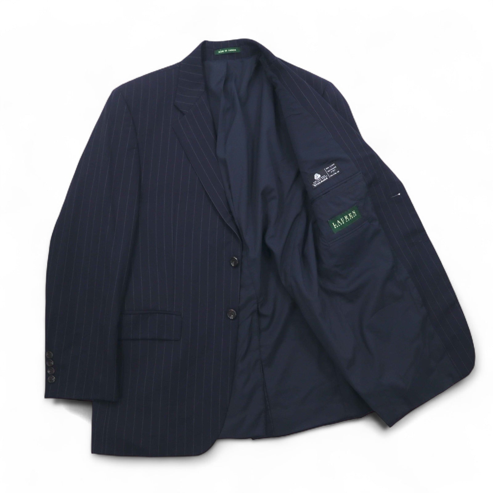 LAUREN RALPH LAUREN カナダ製 90年代 2B スーツ セットアップ L ネイビー ストライプ ウール
