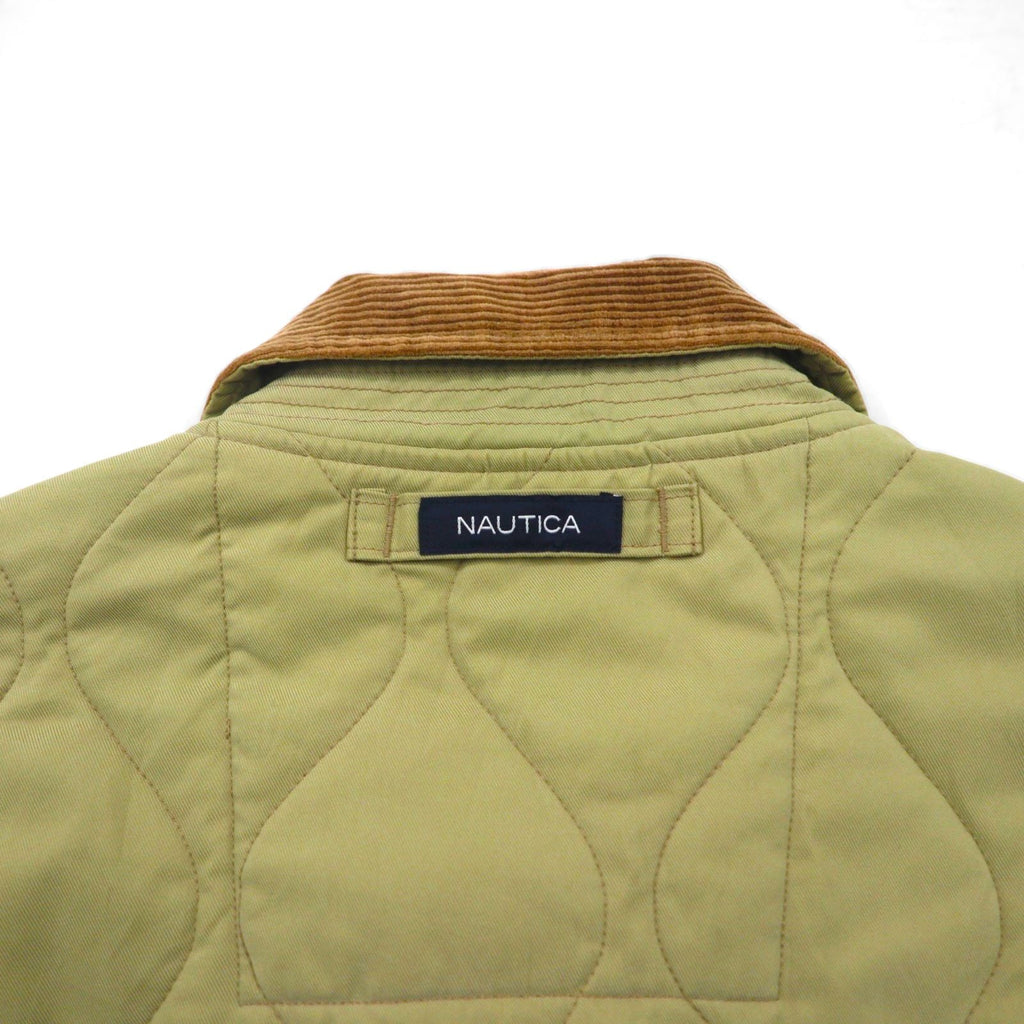 NAUTICA キルティングジャケット L ベージュ 裏地チェック 襟コーデュロイ 中綿 Smart Fabric technology スナップボタン ファスナー開閉