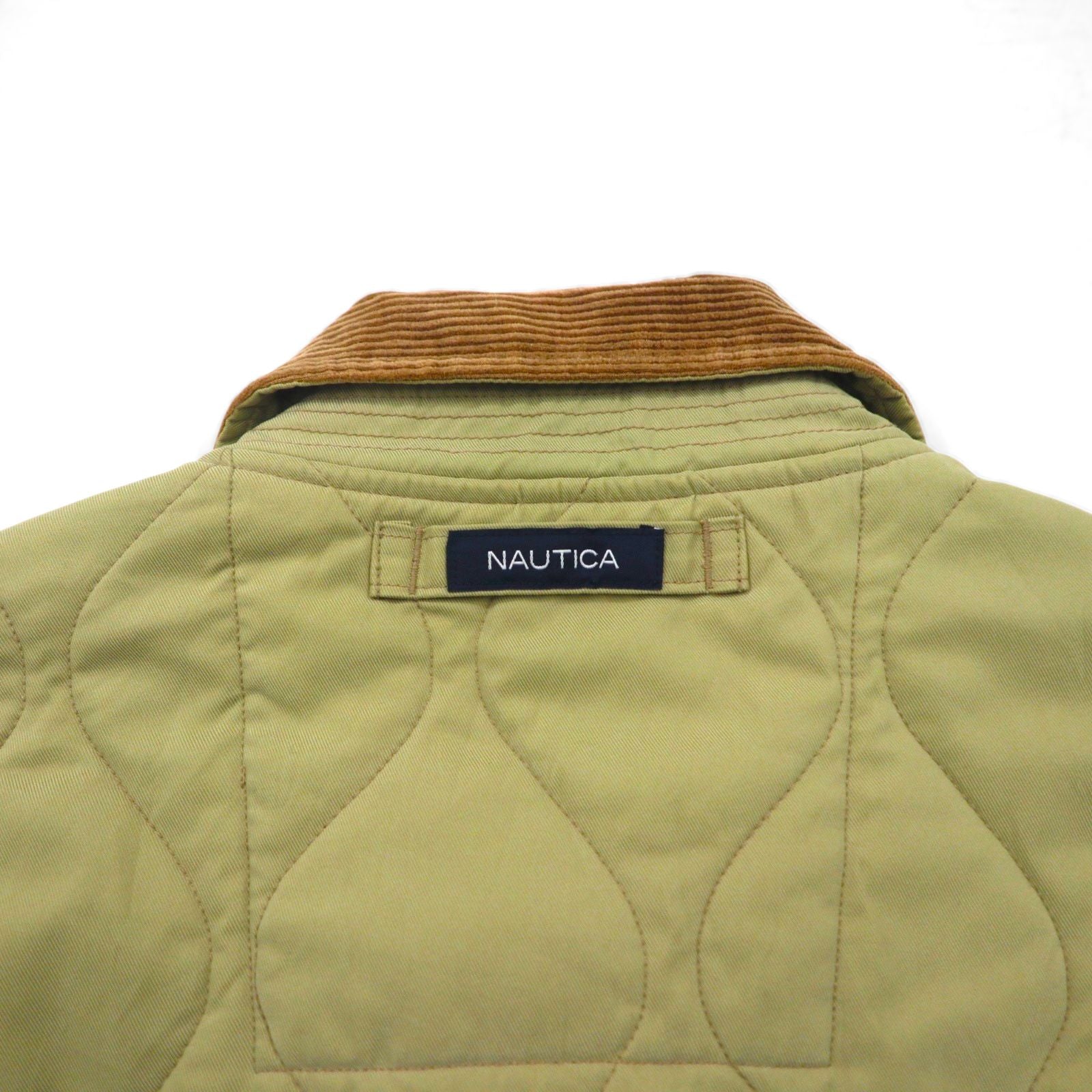 NAUTICA キルティングジャケット L ベージュ 裏地チェック 襟コーデュロイ 中綿 Smart Fabric technology スナップボタン ファスナー開閉