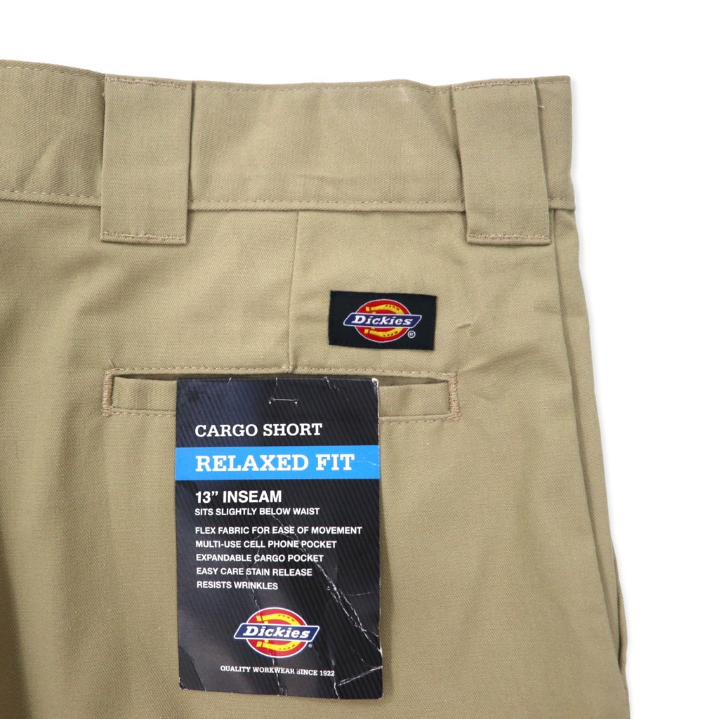 Dickies Pantaloncini cargo relaxed fit, bermuda, taglia 42, beige, poliestere cotone, FLEX, Made in Nicaragua, nuovo con etichette.