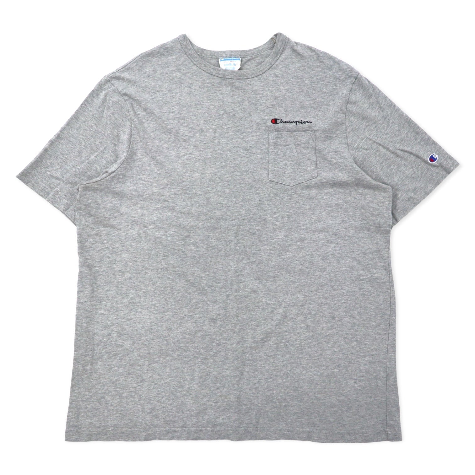 Champion 90年代 Tシャツ ポケT 3XL グレー コットン バータグ ワンポイントロゴ刺繍 ビッグサイズ