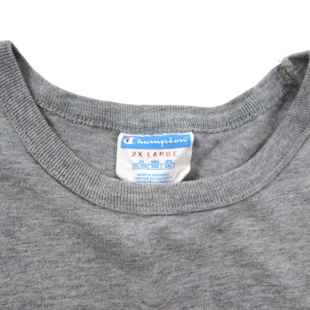 Champion anni '90 T-shirt taschino 3XL grigia cotone etichetta blu logo ricamato oversized