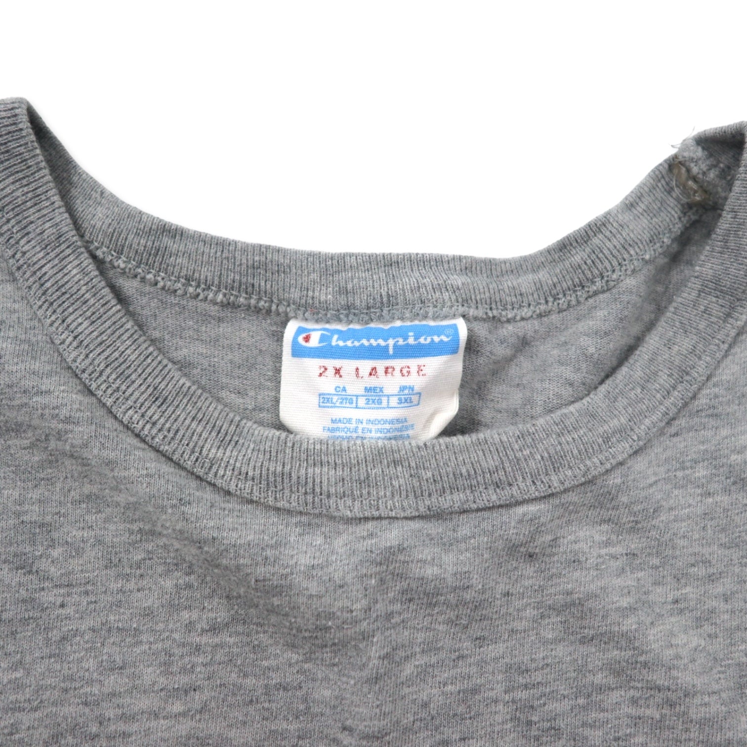 Champion anni '90 T-shirt taschino 3XL grigia cotone etichetta blu logo ricamato oversized