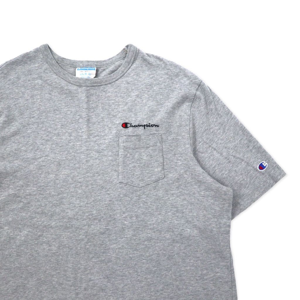 Champion anni '90 T-shirt taschino 3XL grigia cotone etichetta blu logo ricamato oversized