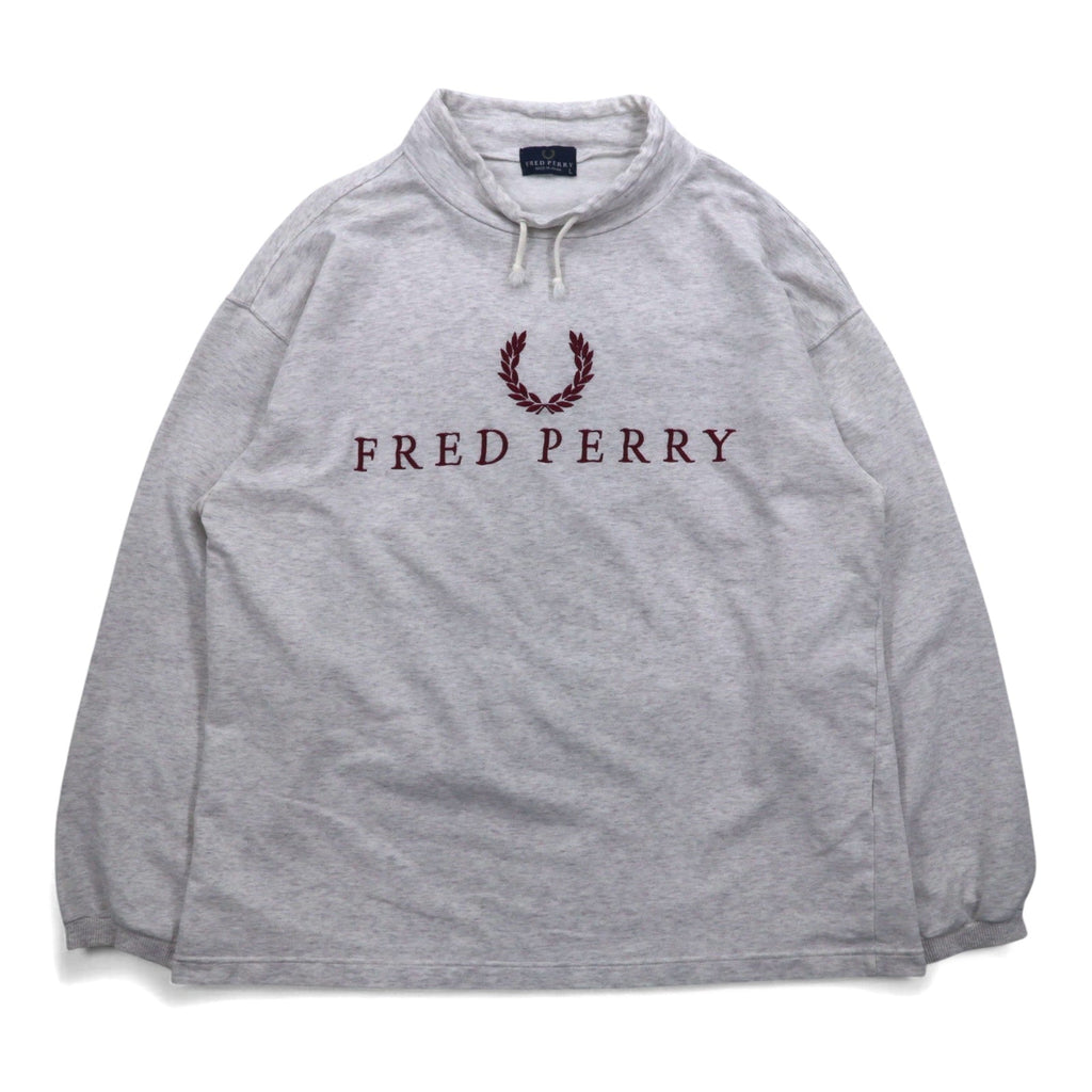 FRED PERRY anni '90 Felpa a collo alto con coulisse, taglia L, colore grigio, collo a bottiglia, Made in Japan