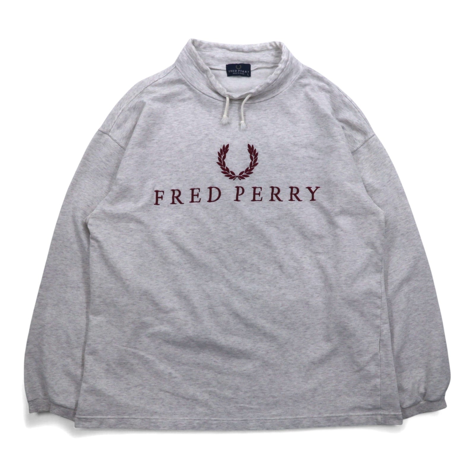 FRED PERRY anni '90 Felpa a collo alto con coulisse, taglia L, colore grigio, collo a bottiglia, Made in Japan