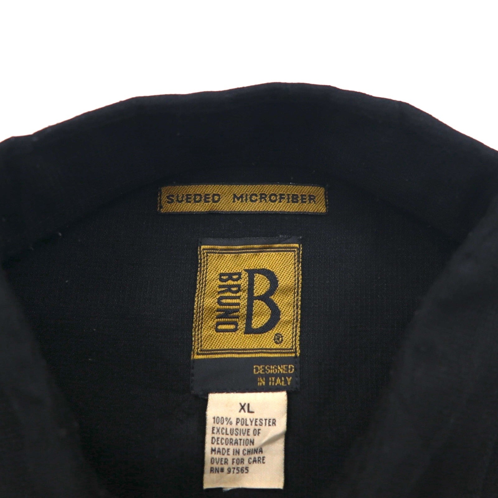 Camicia Bruno a maniche lunghe oversize con ricamo Sashiko, modello "Cubana" (camicia guayabera) taglia XL, colore nero, in poliestere effetto camoscio.