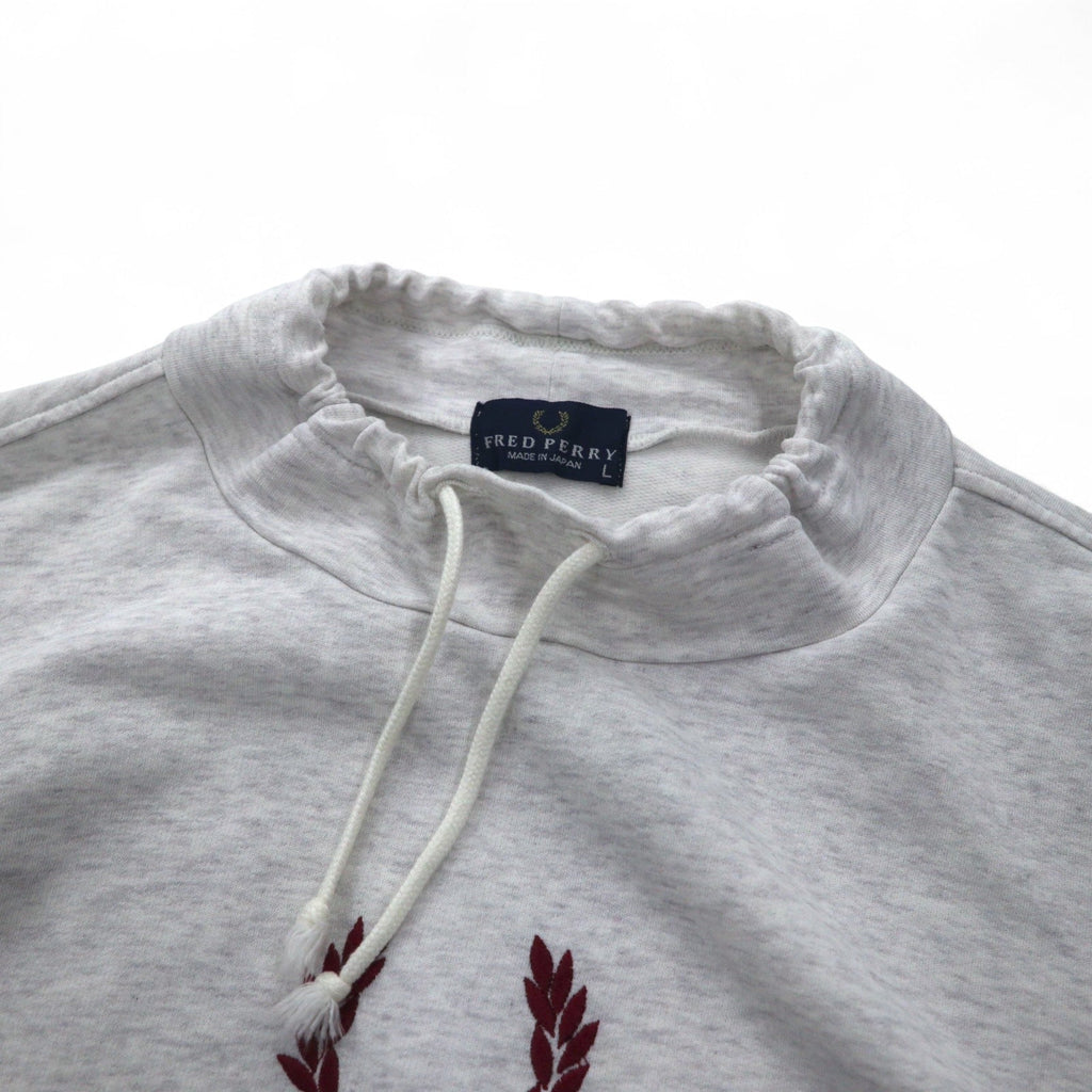 FRED PERRY anni '90 Felpa a collo alto con coulisse, taglia L, colore grigio, collo a bottiglia, Made in Japan