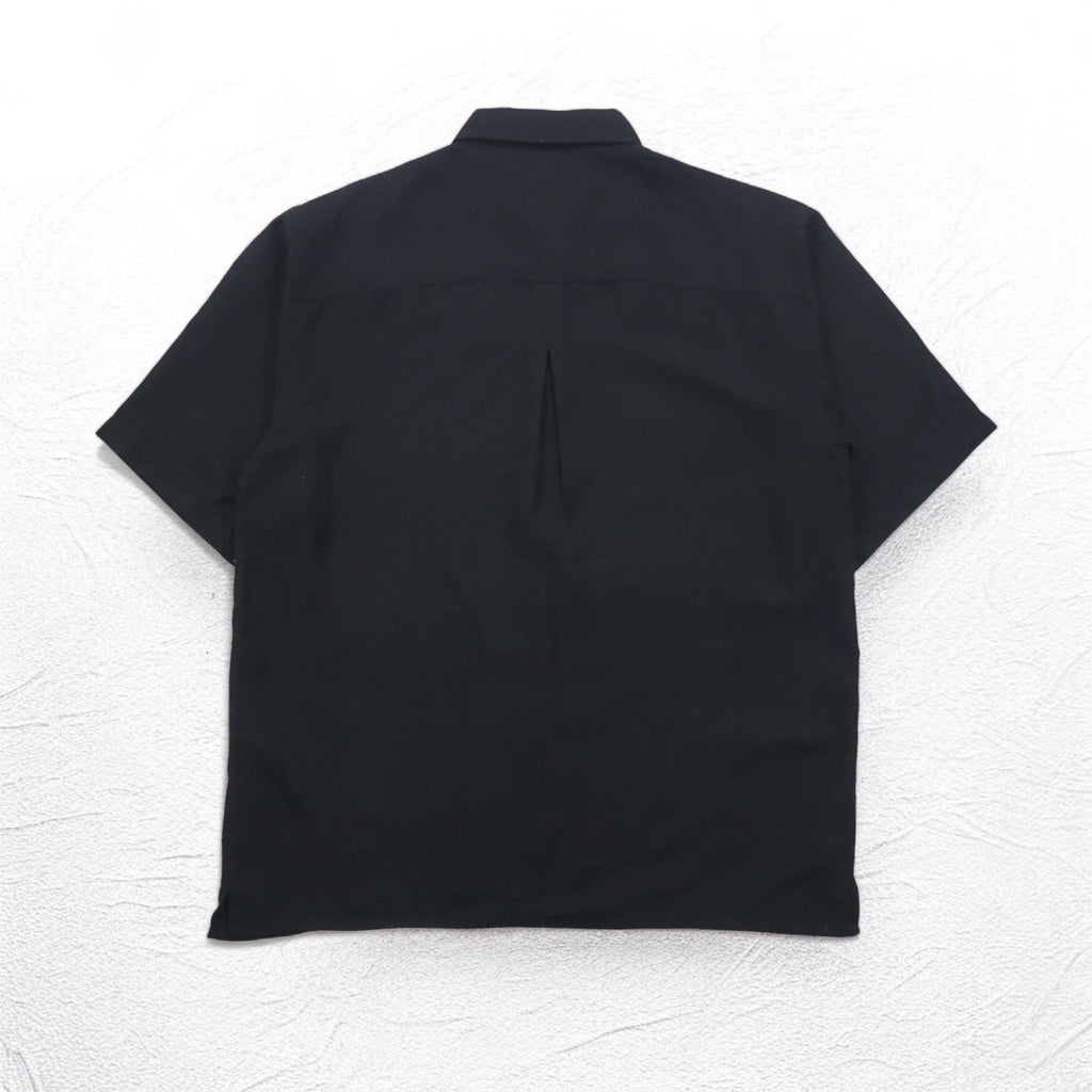 Camicia Bruno a maniche lunghe oversize con ricamo Sashiko, modello "Cubana" (camicia guayabera) taglia XL, colore nero, in poliestere effetto camoscio.