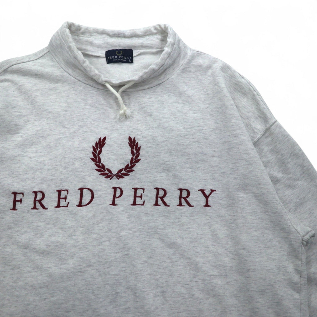 FRED PERRY anni '90 Felpa a collo alto con coulisse, taglia L, colore grigio, collo a bottiglia, Made in Japan