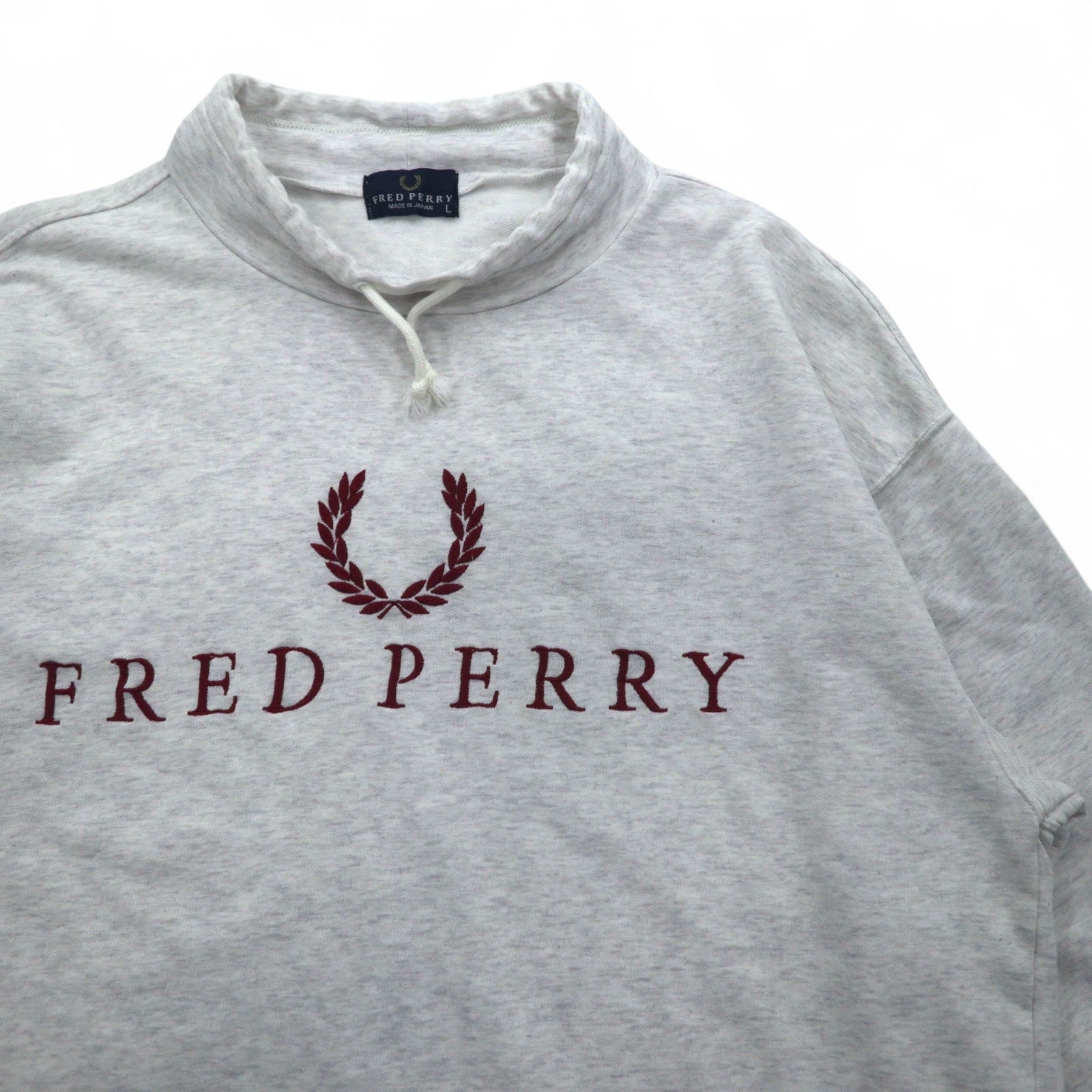 FRED PERRY anni '90 Felpa a collo alto con coulisse, taglia L, colore grigio, collo a bottiglia, Made in Japan
