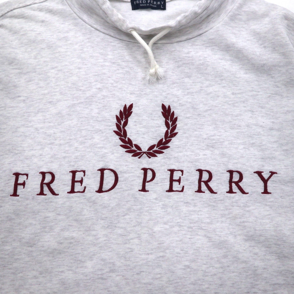 FRED PERRY anni '90 Felpa a collo alto con coulisse, taglia L, colore grigio, collo a bottiglia, Made in Japan