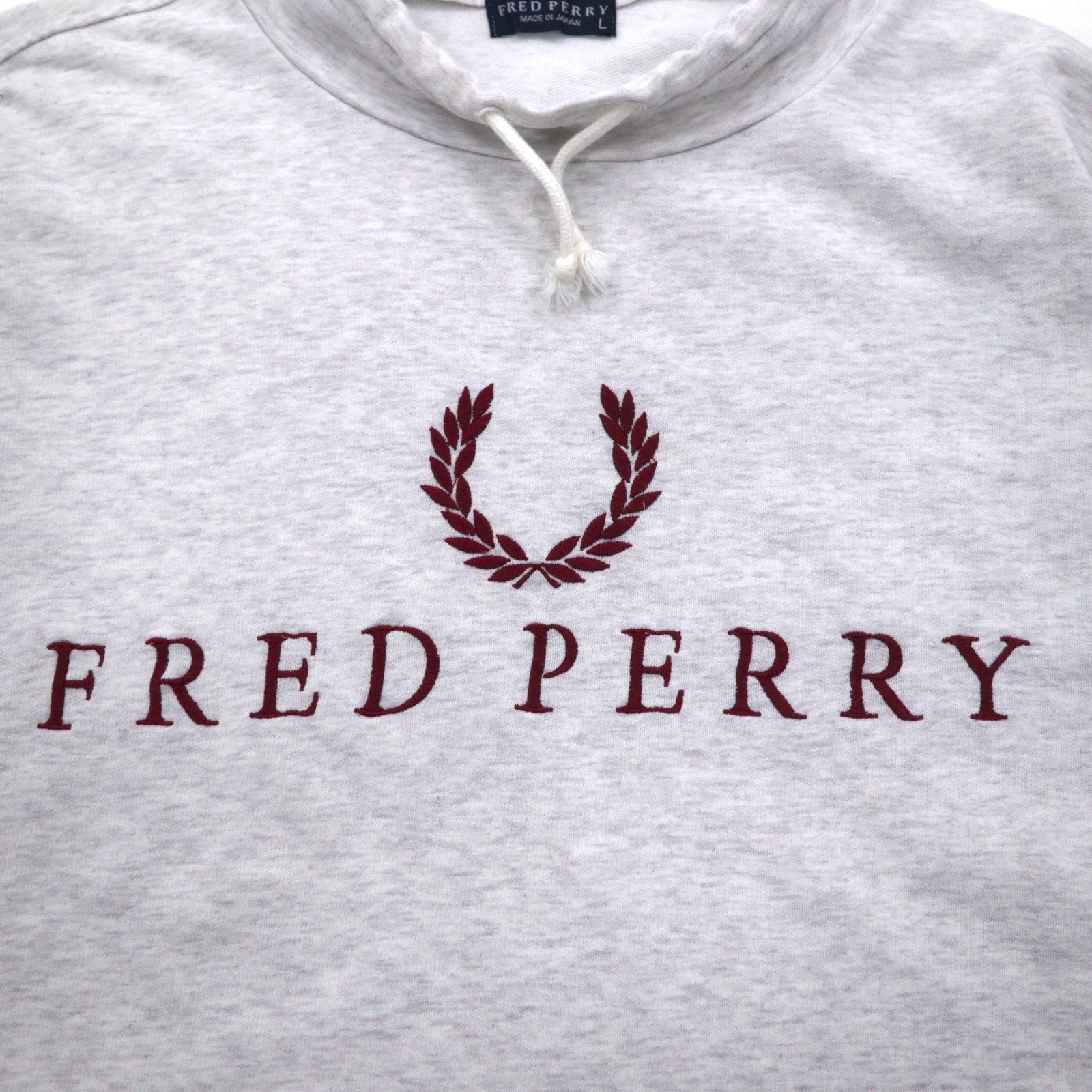FRED PERRY anni '90 Felpa a collo alto con coulisse, taglia L, colore grigio, collo a bottiglia, Made in Japan