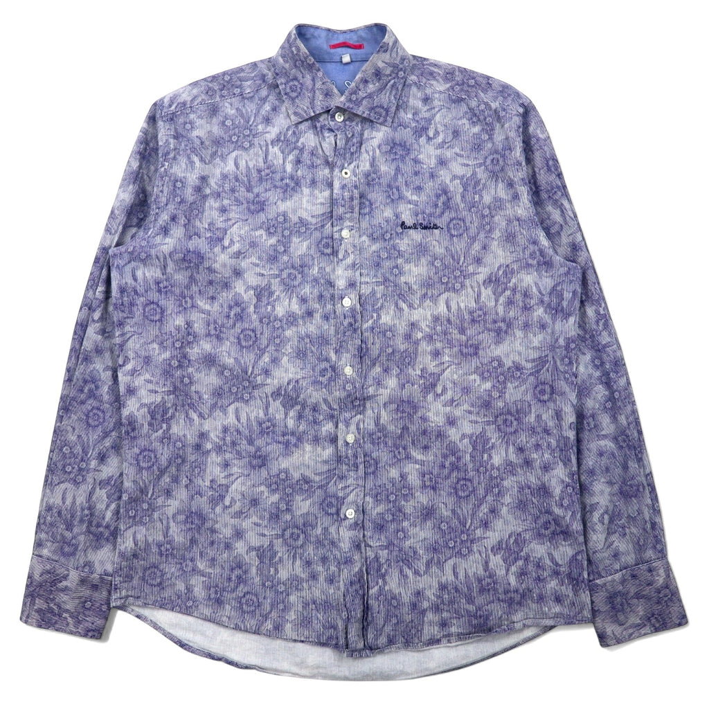 Paul Smith Camicia in cotone blu con motivo floreale e logo ricamato, taglia M