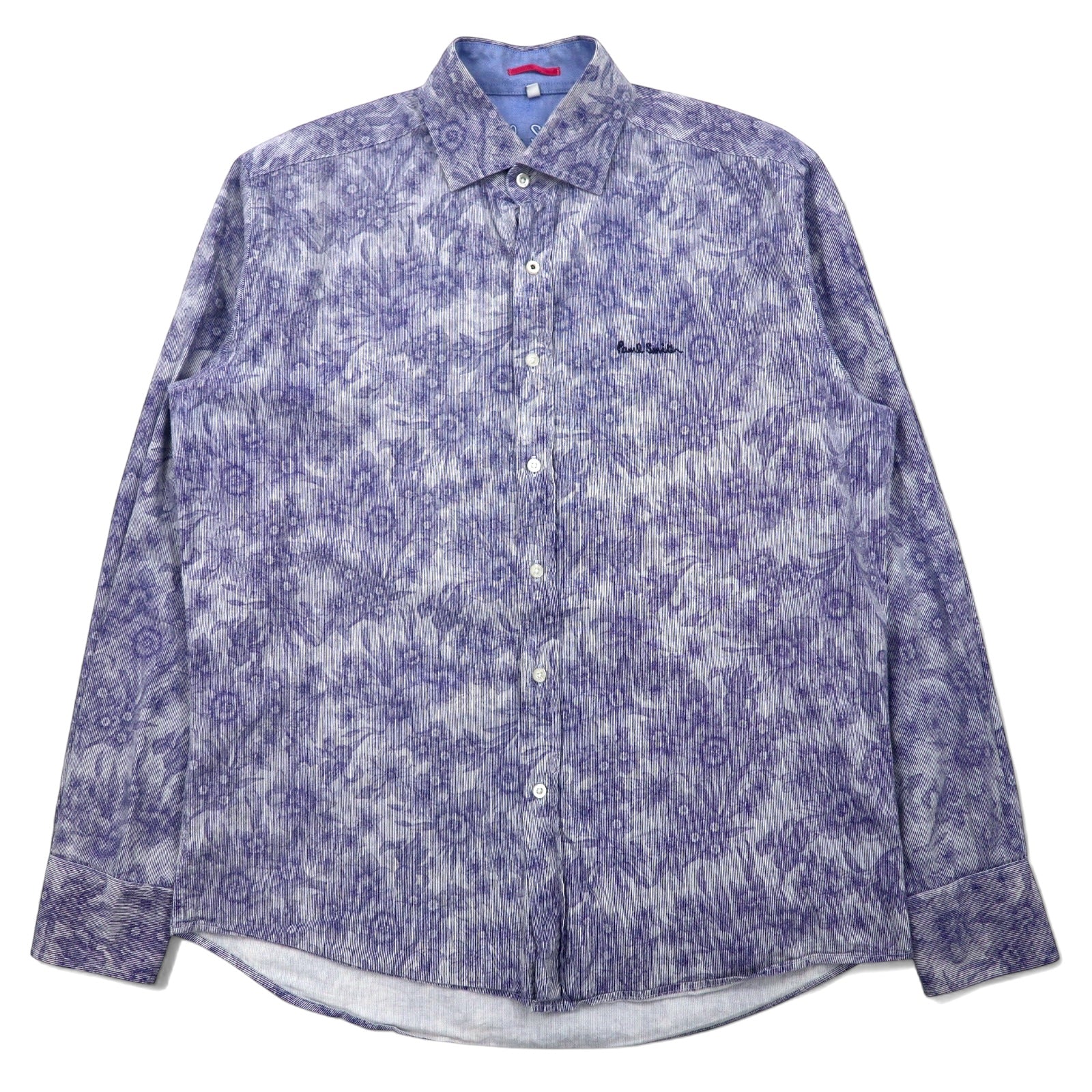 Paul Smith Camicia in cotone blu con motivo floreale e logo ricamato, taglia M