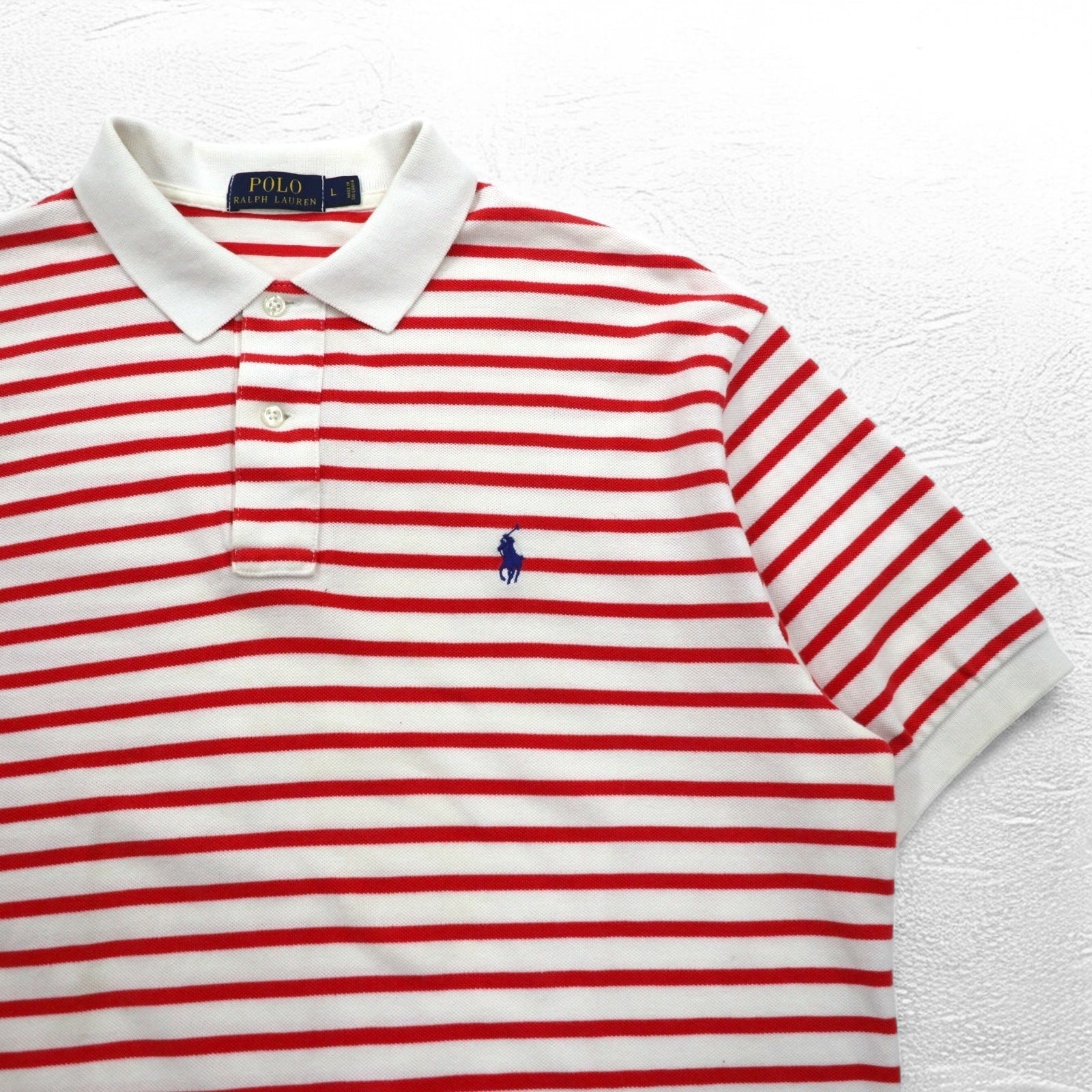 POLO RALPH LAUREN ボーダー ポロシャツ L ホワイト オレンジ コットン スモールポニー刺繍