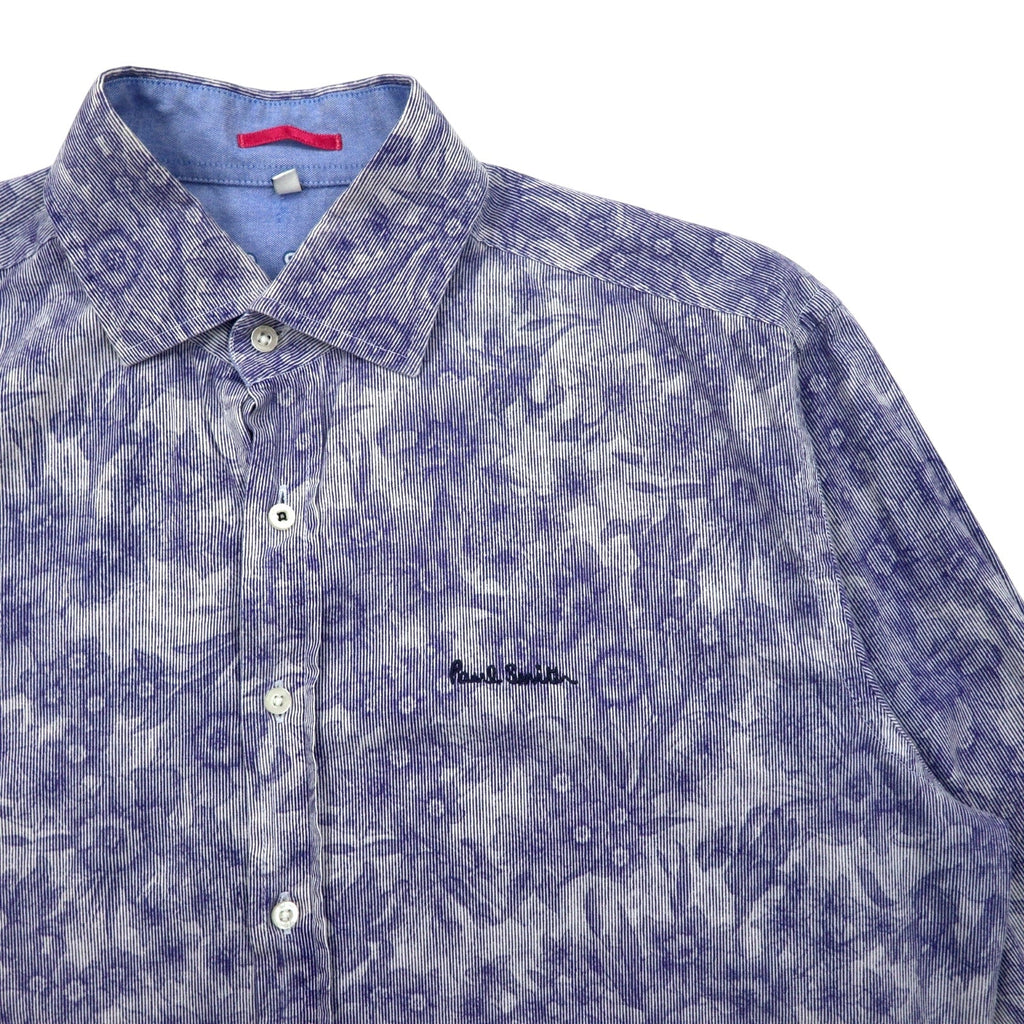Paul Smith Camicia in cotone blu con motivo floreale e logo ricamato, taglia M