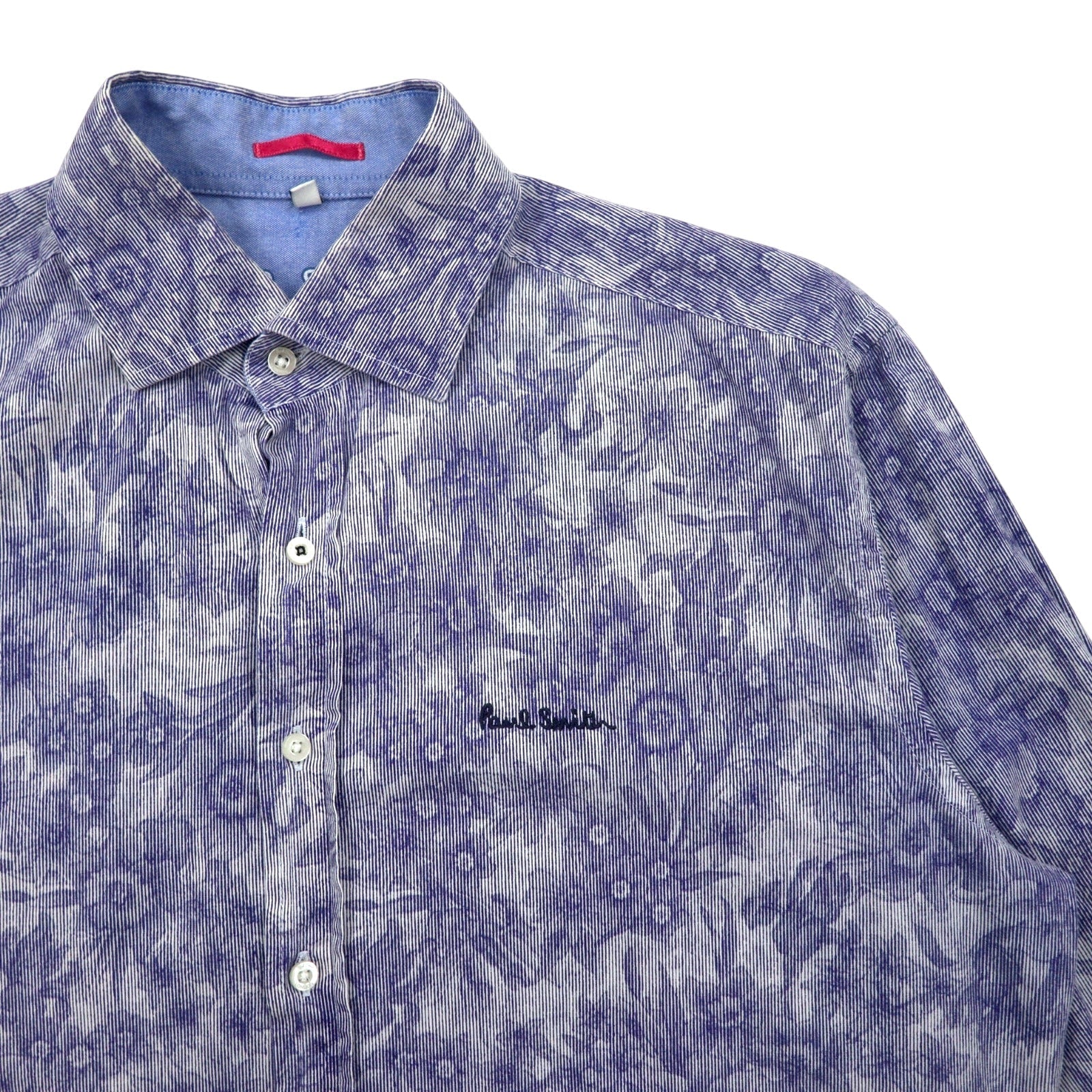Paul Smith Camicia in cotone blu con motivo floreale e logo ricamato, taglia M