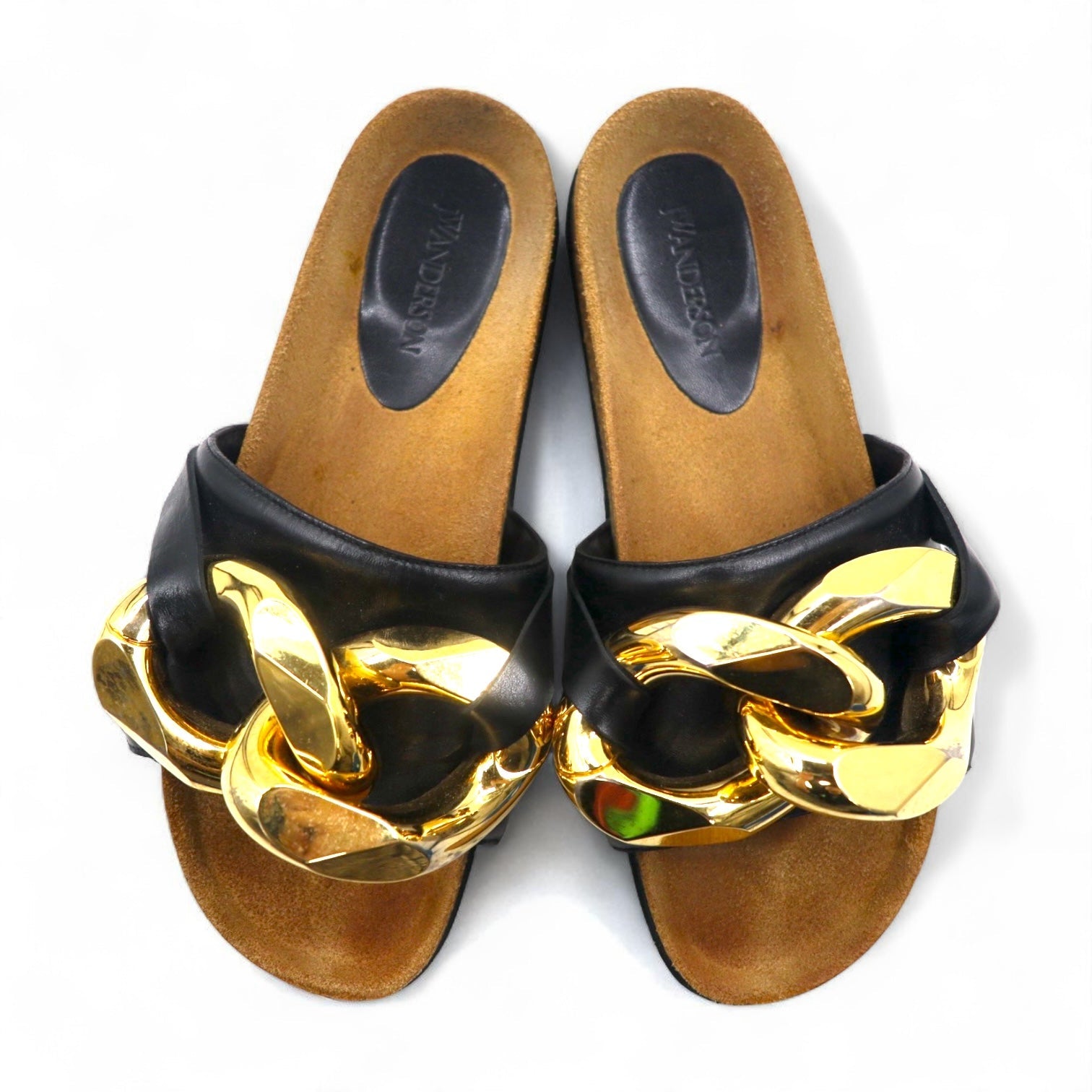 JW ANDERSON Ciabatte Slides Catena Dorata 26-26.5cm Nero Metallo Pelle