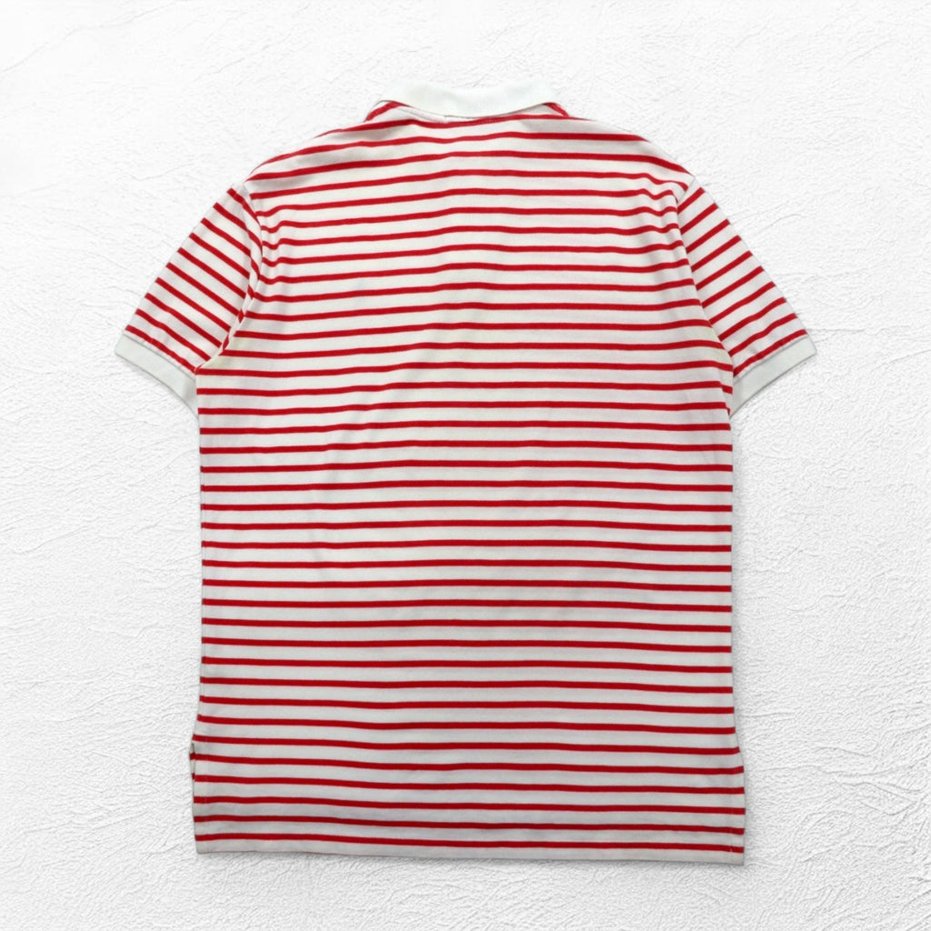 POLO RALPH LAUREN ボーダー ポロシャツ L ホワイト オレンジ コットン スモールポニー刺繍