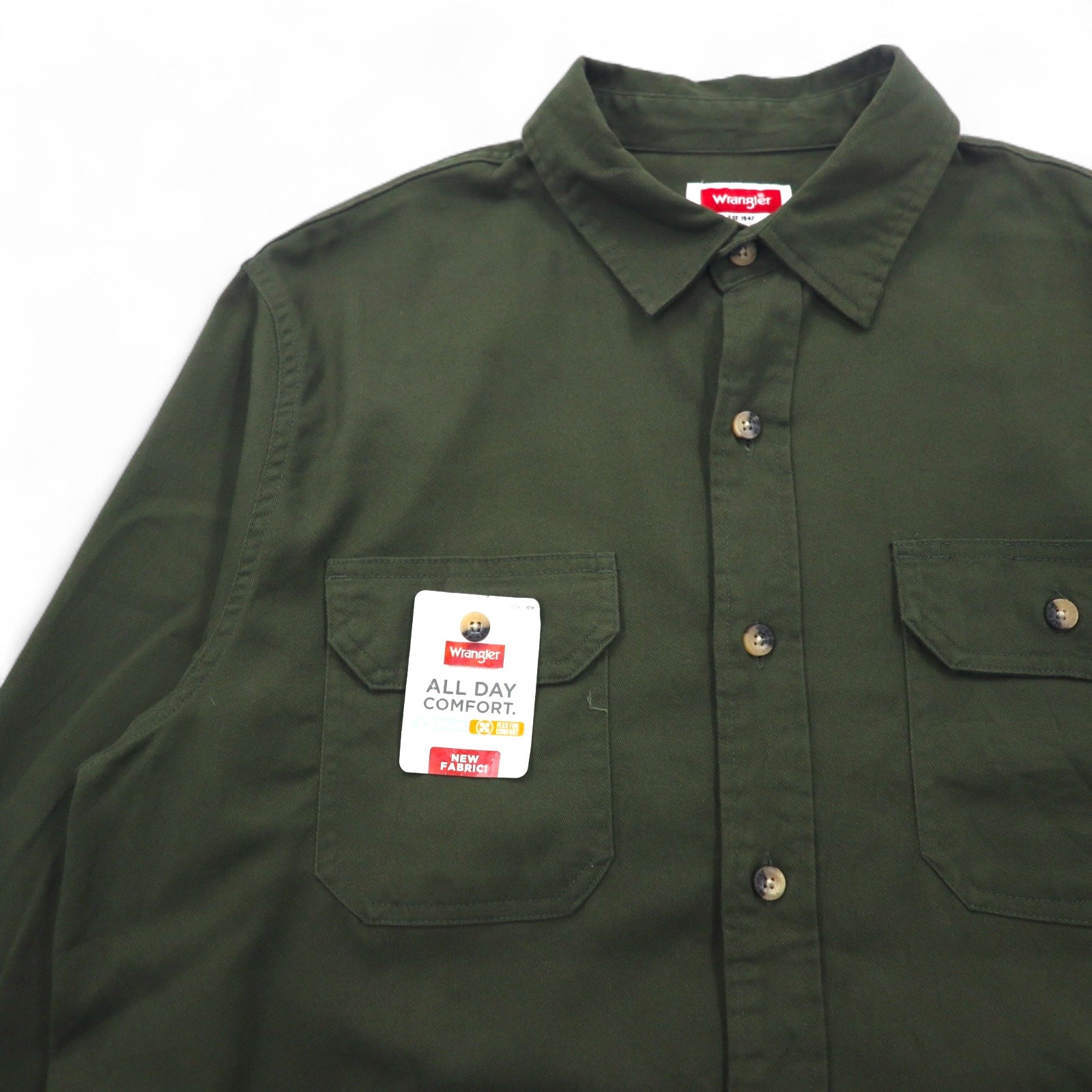 Wrangler Work Shirt M Khaki Epic Soft Long Sleeve Twill Woven Shirt HLB2AWG Nuovo
