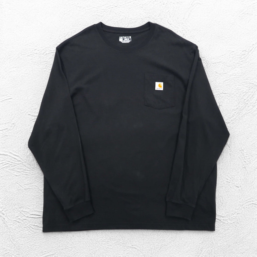 Carhartt T-shirt a maniche lunghe con taschino vestibilità comoda, 2XL, LOOSE FIT, nero, K126, made in Guatemala